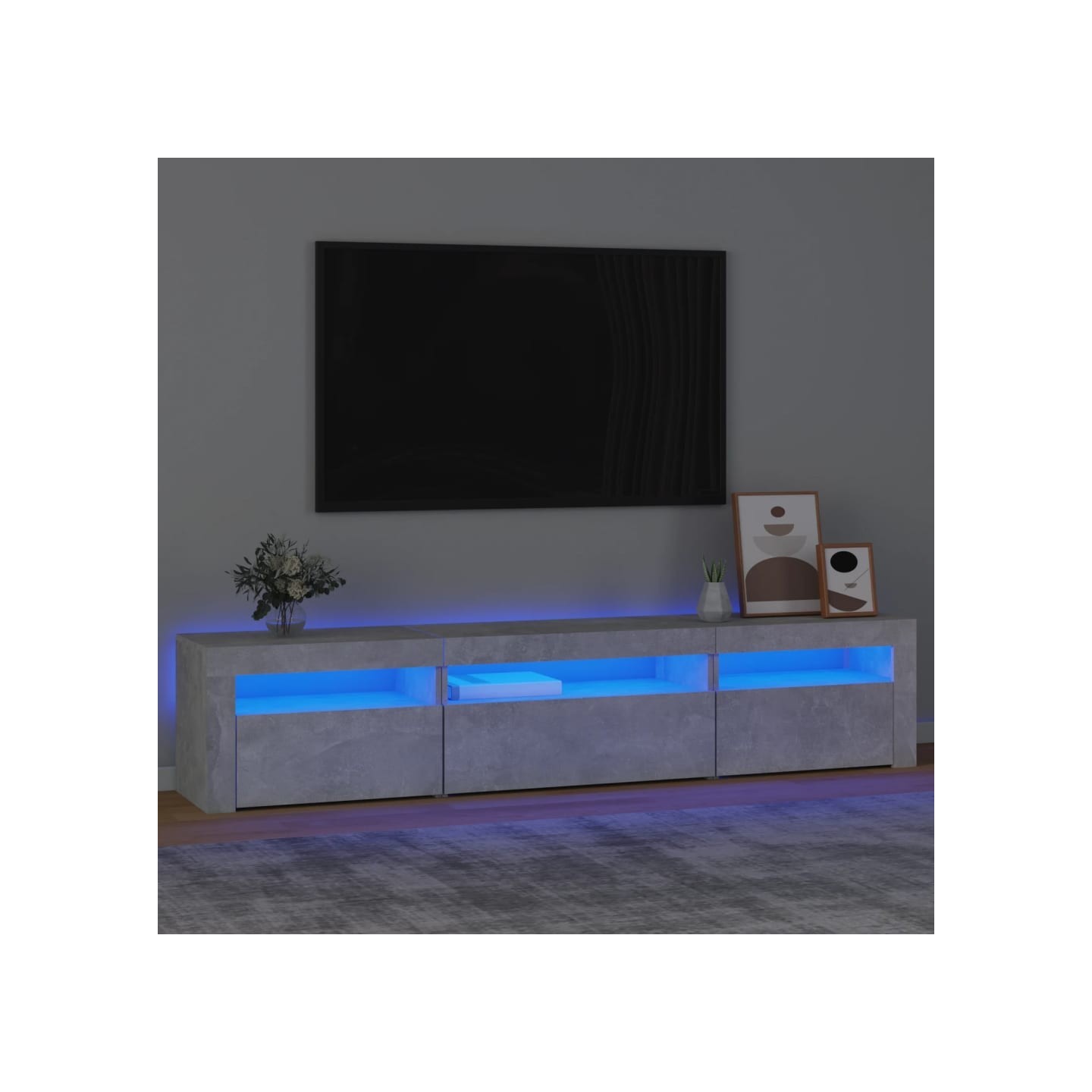 Meuble TV avec lumières LED Gris béton 195x35x40 cm