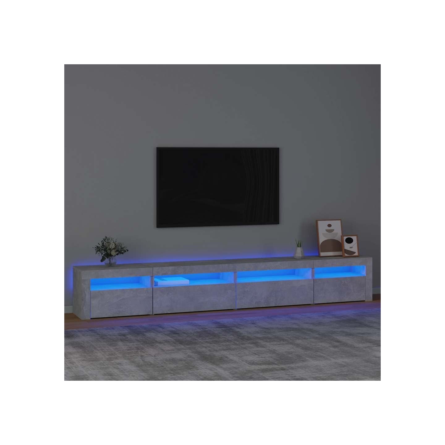 Meuble TV avec lumières LED Gris béton 270x35x40 cm