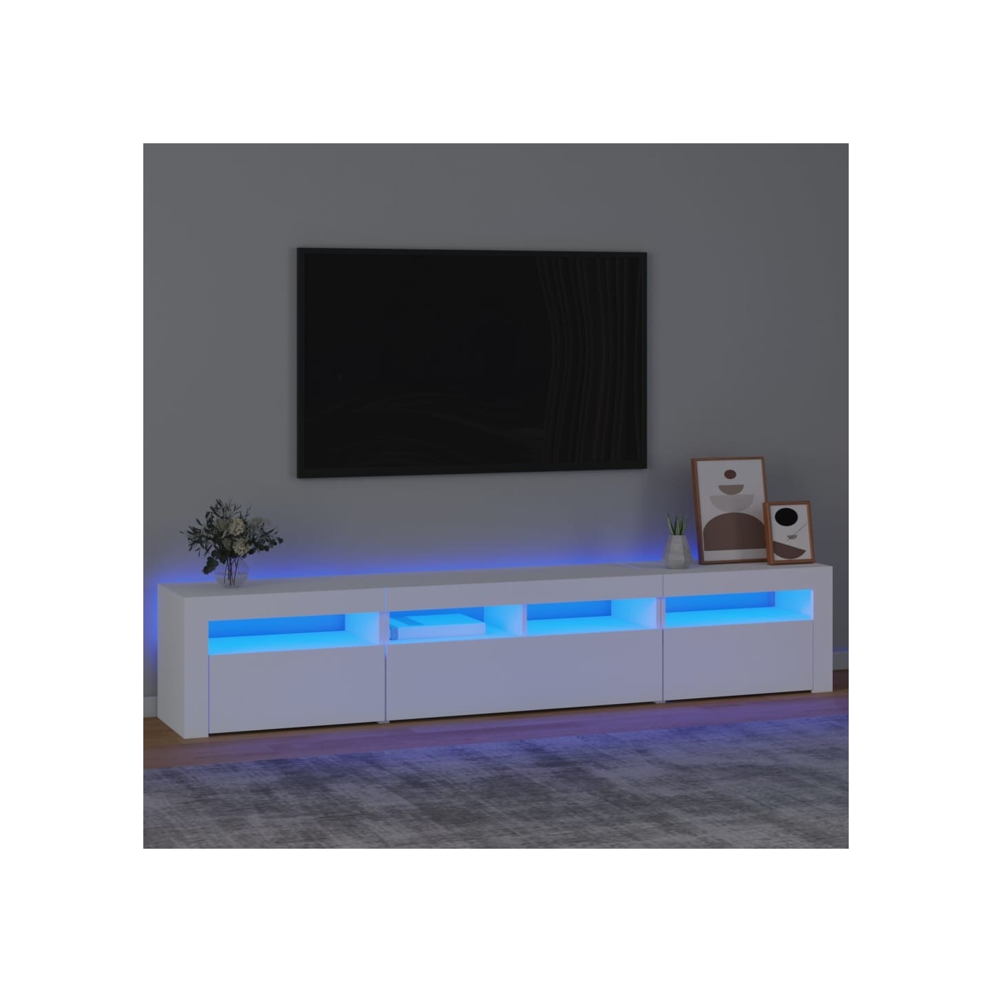 Meuble TV avec lumières LED Blanc 210x35x40 cm