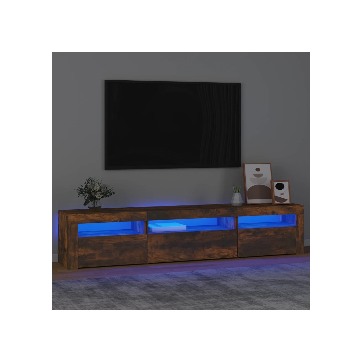 Meuble TV avec lumières LED Chêne fumé 195x35x40 cm
