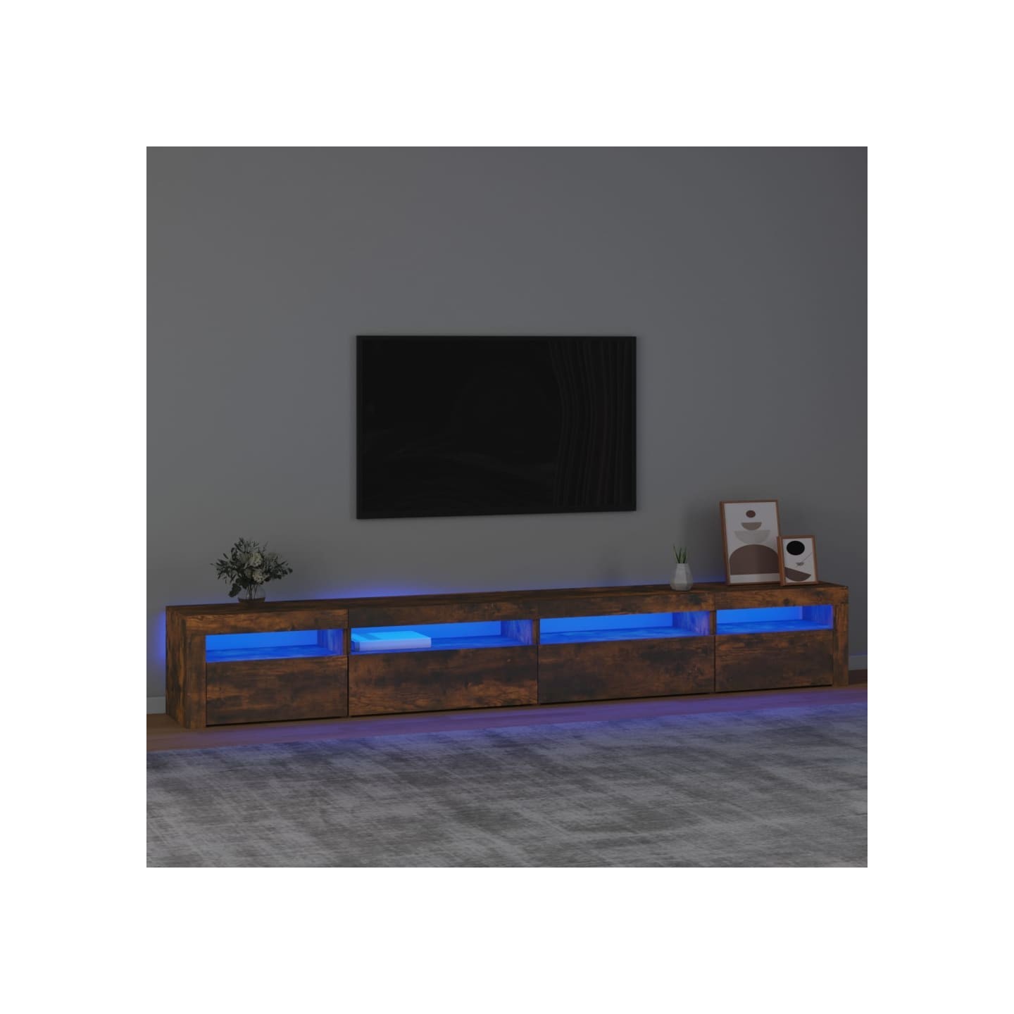 Meuble TV avec lumières LED Chêne fumé 270x35x40 cm