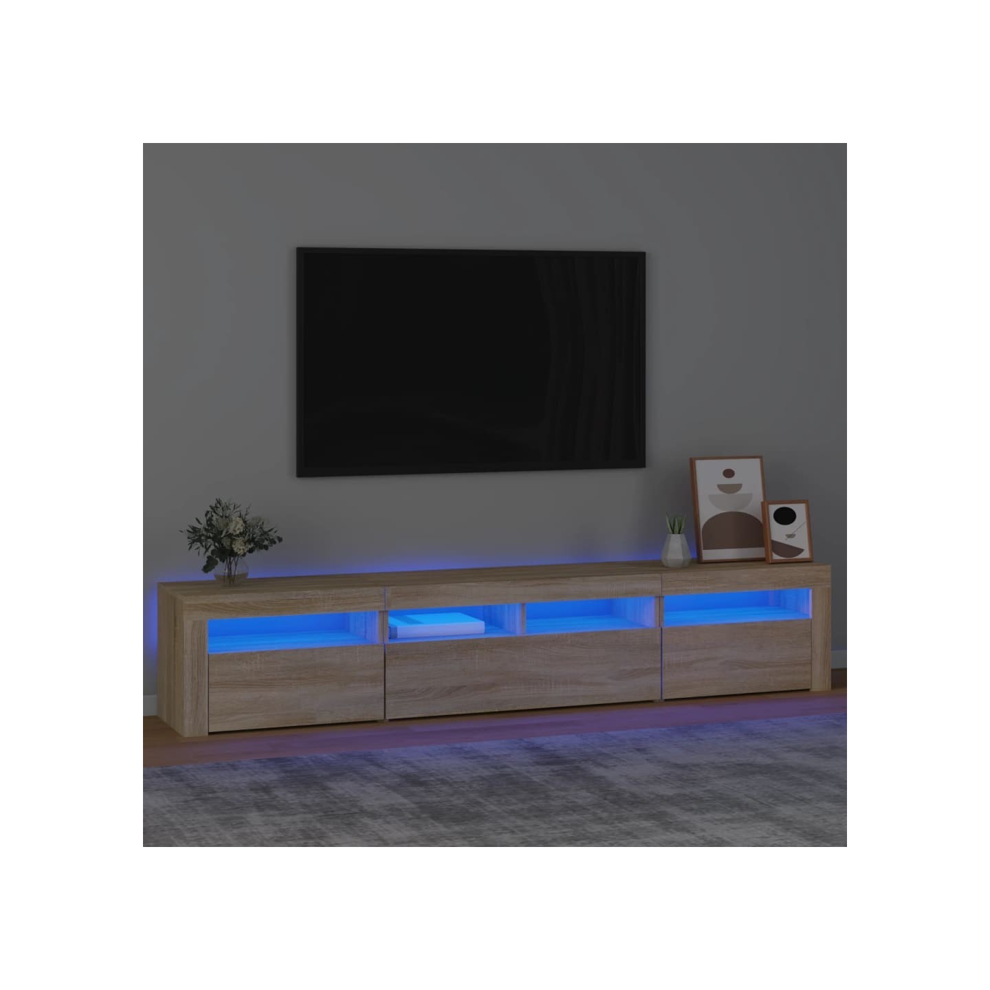 Meuble TV avec lumières LED Chêne sonoma 210x35x40 cm