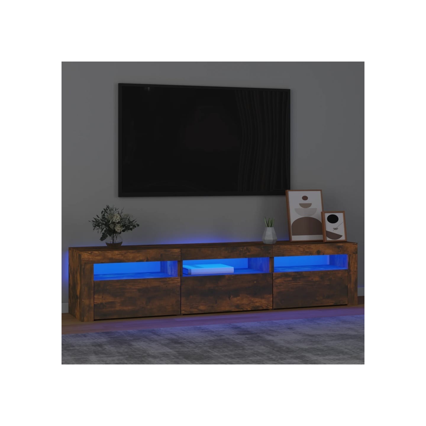 Meuble TV avec lumières LED Chêne fumé 180x35x40 cm