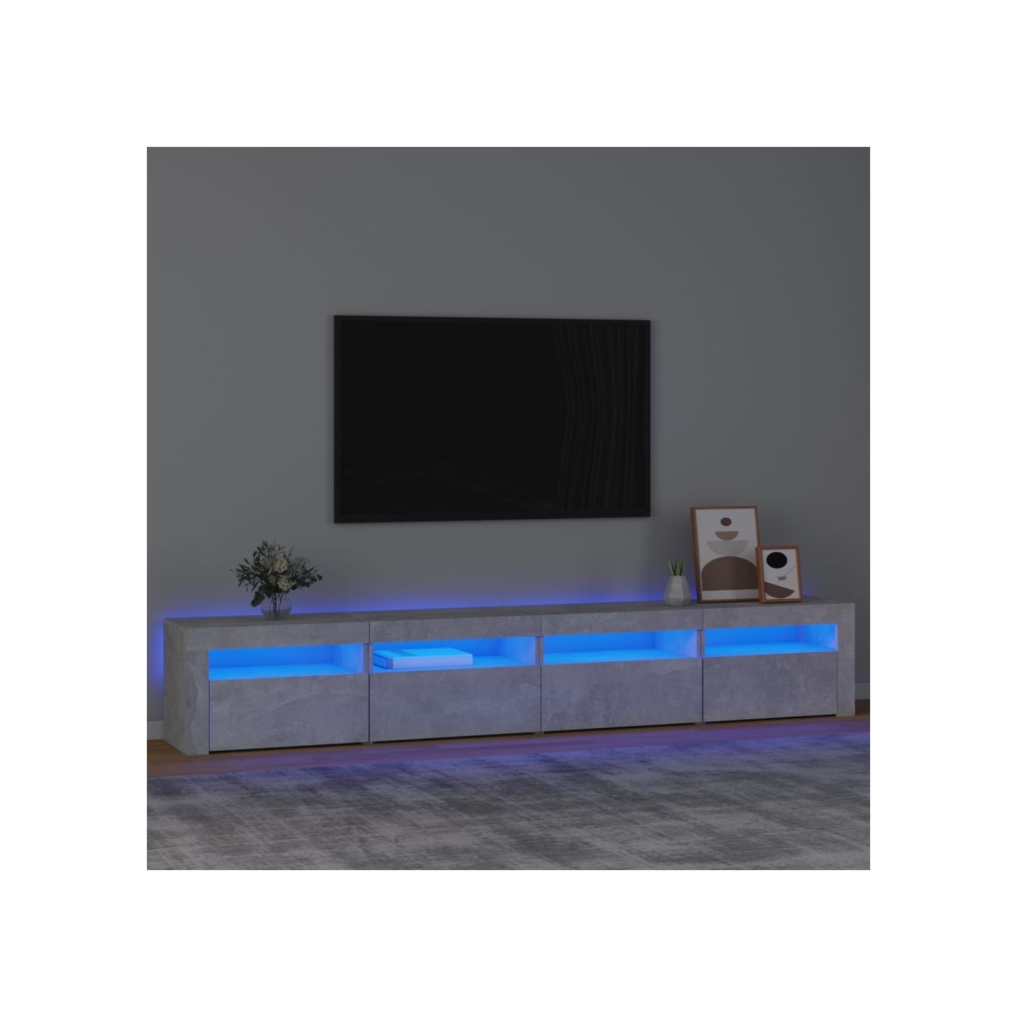Meuble TV avec lumières LED Gris béton 240x35x40 cm