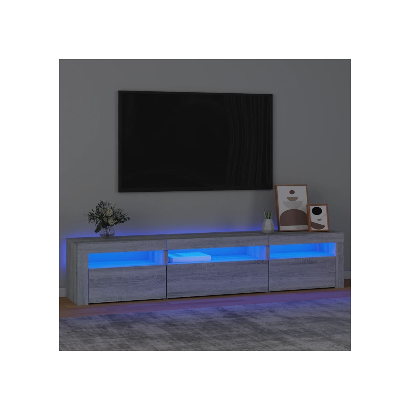 Meuble TV avec lumières LED Sonoma gris 195x35x40 cm
