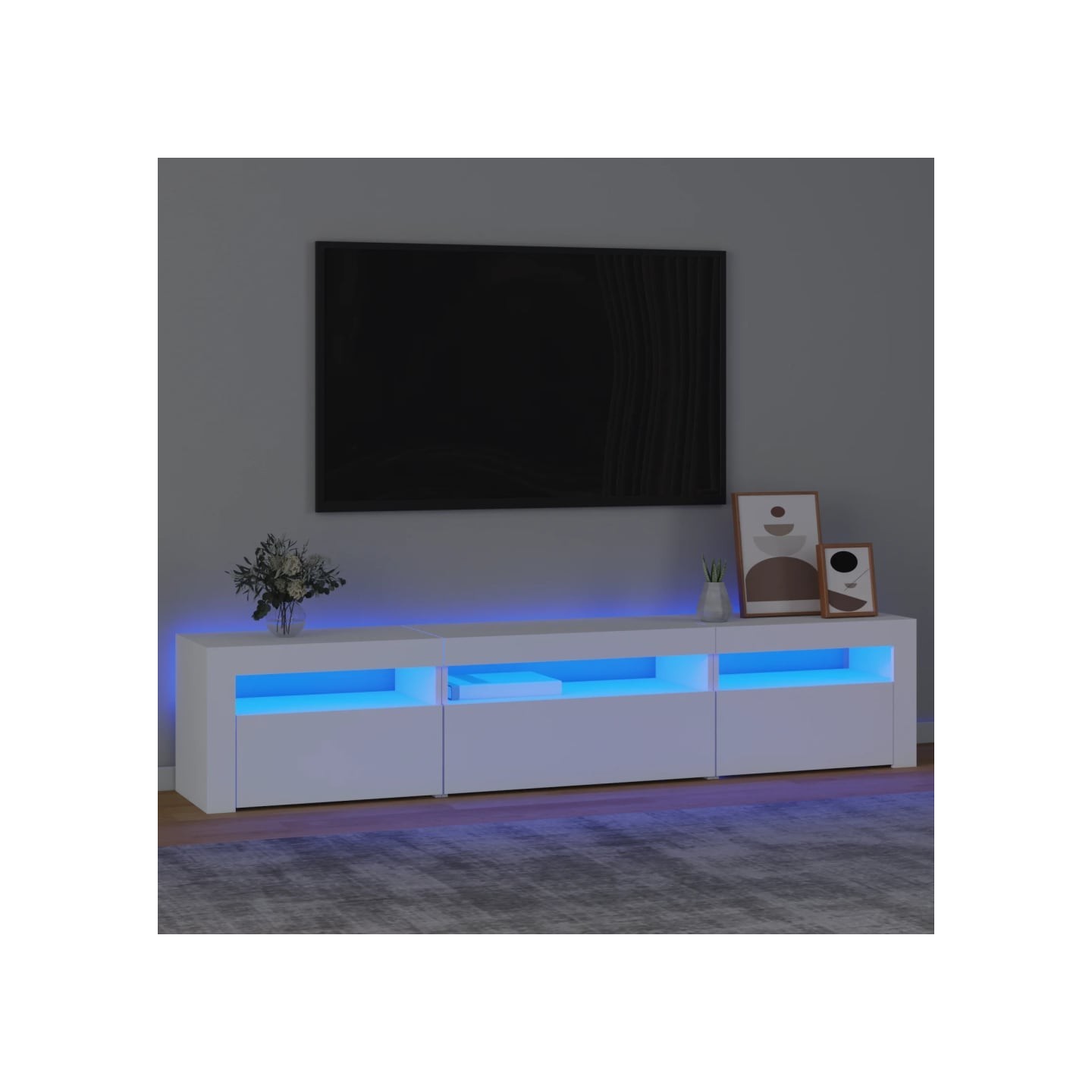 Meuble TV avec lumières LED Blanc 195x35x40 cm