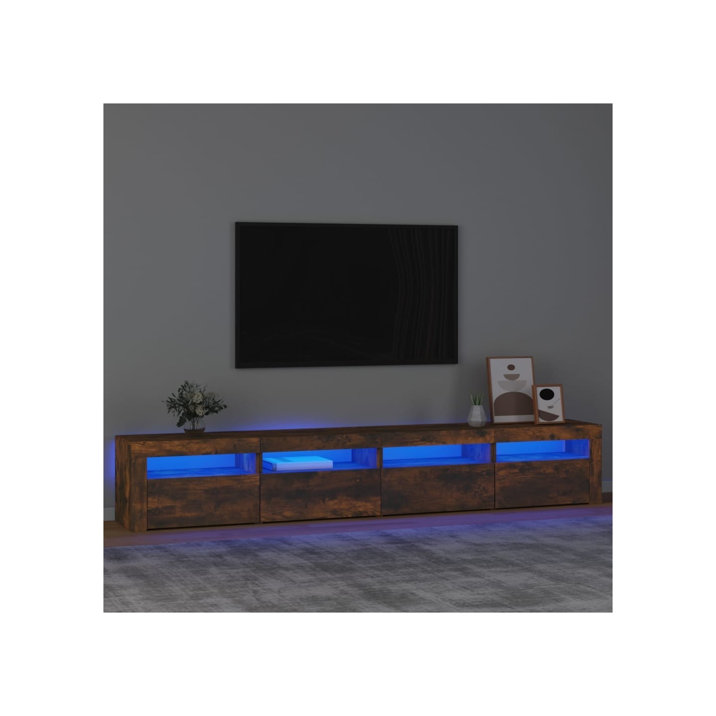 Meuble TV avec lumières LED Chêne fumé 240x35x40 cm