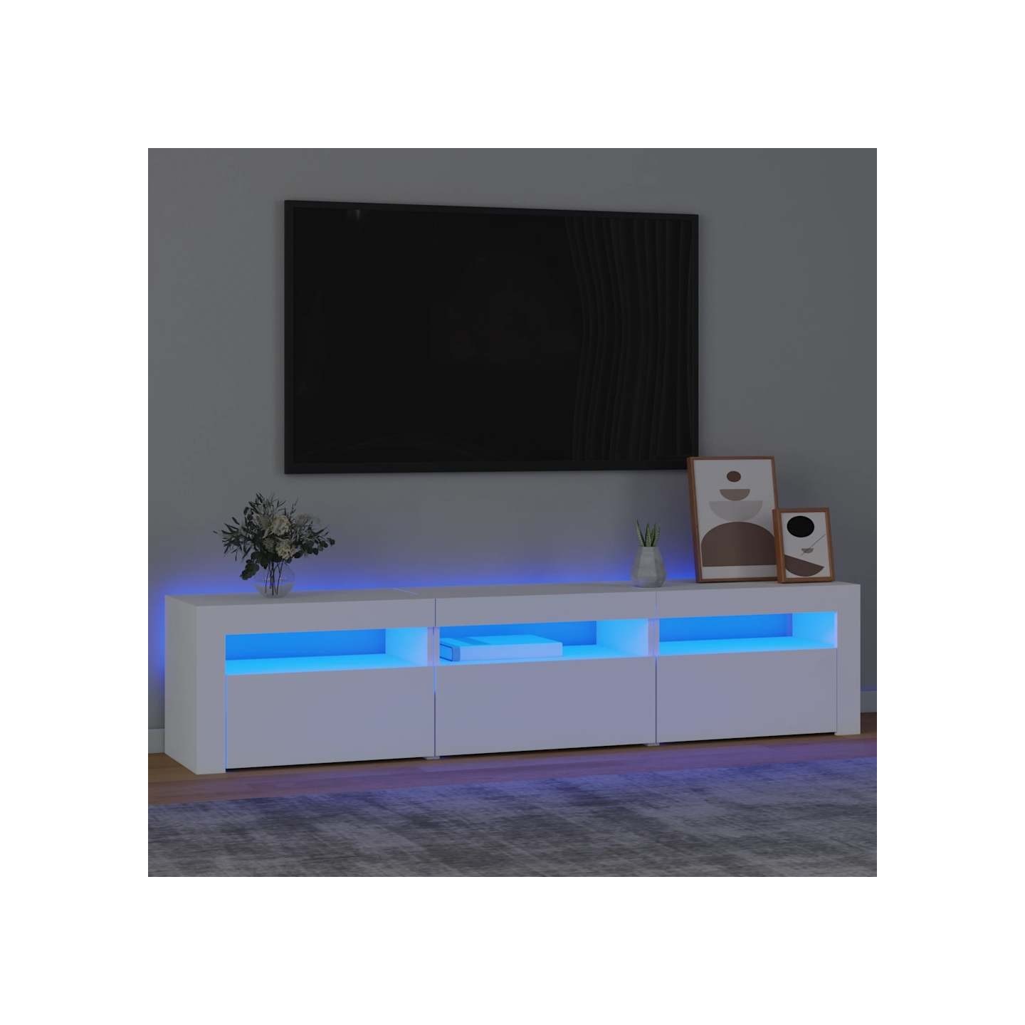 Meuble TV avec lumières LED Blanc 180x35x40 cm