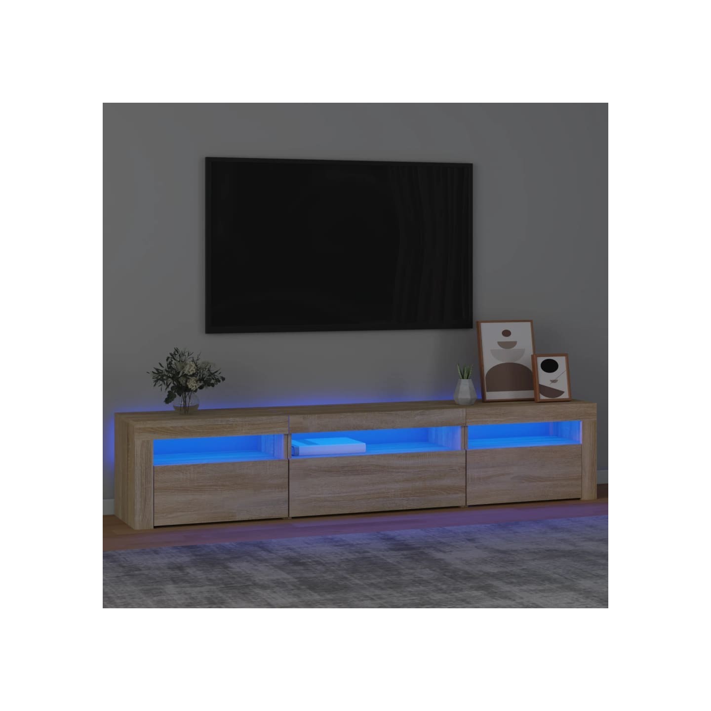 Meuble TV avec lumières LED Chêne sonoma 195x35x40 cm