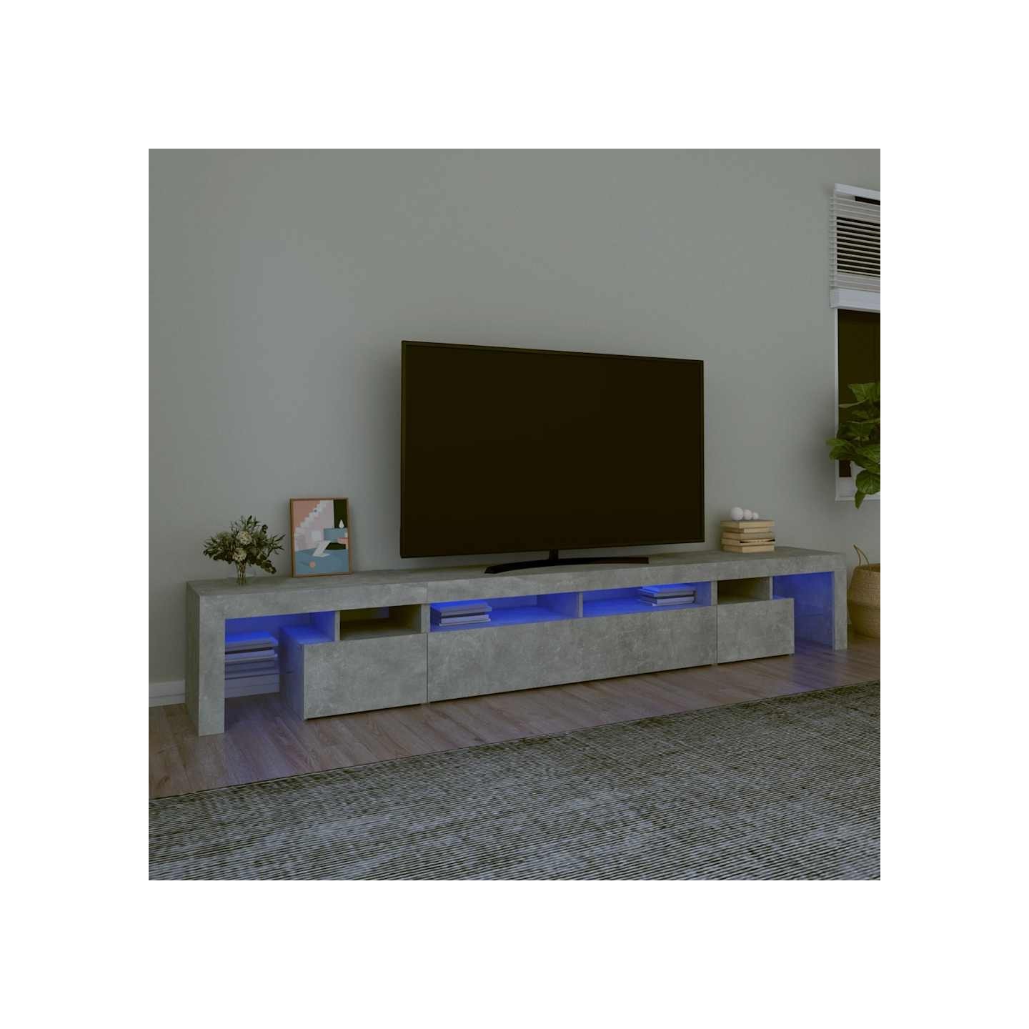 Meuble TV avec lumières LED Gris béton 260x36,5x40 cm