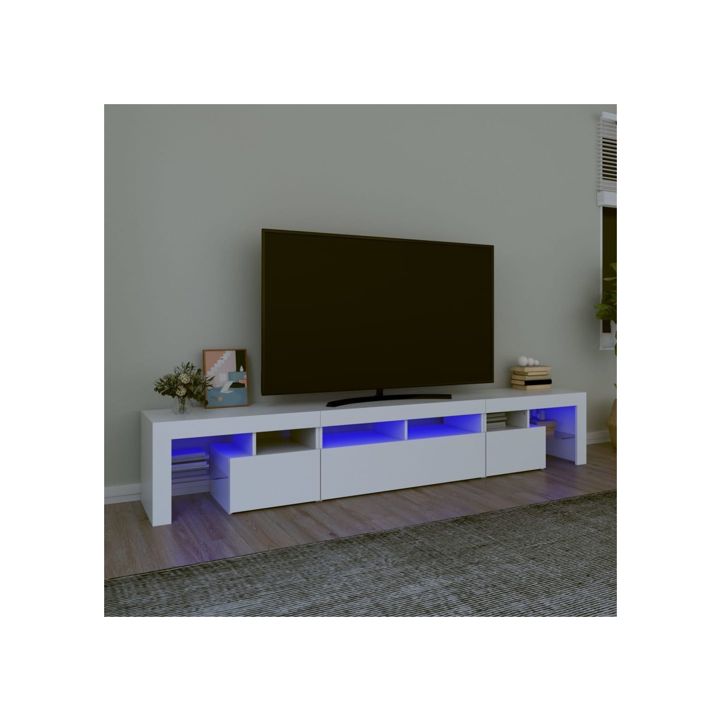 Meuble TV avec lumières LED Blanc 230x36,5x40 cm