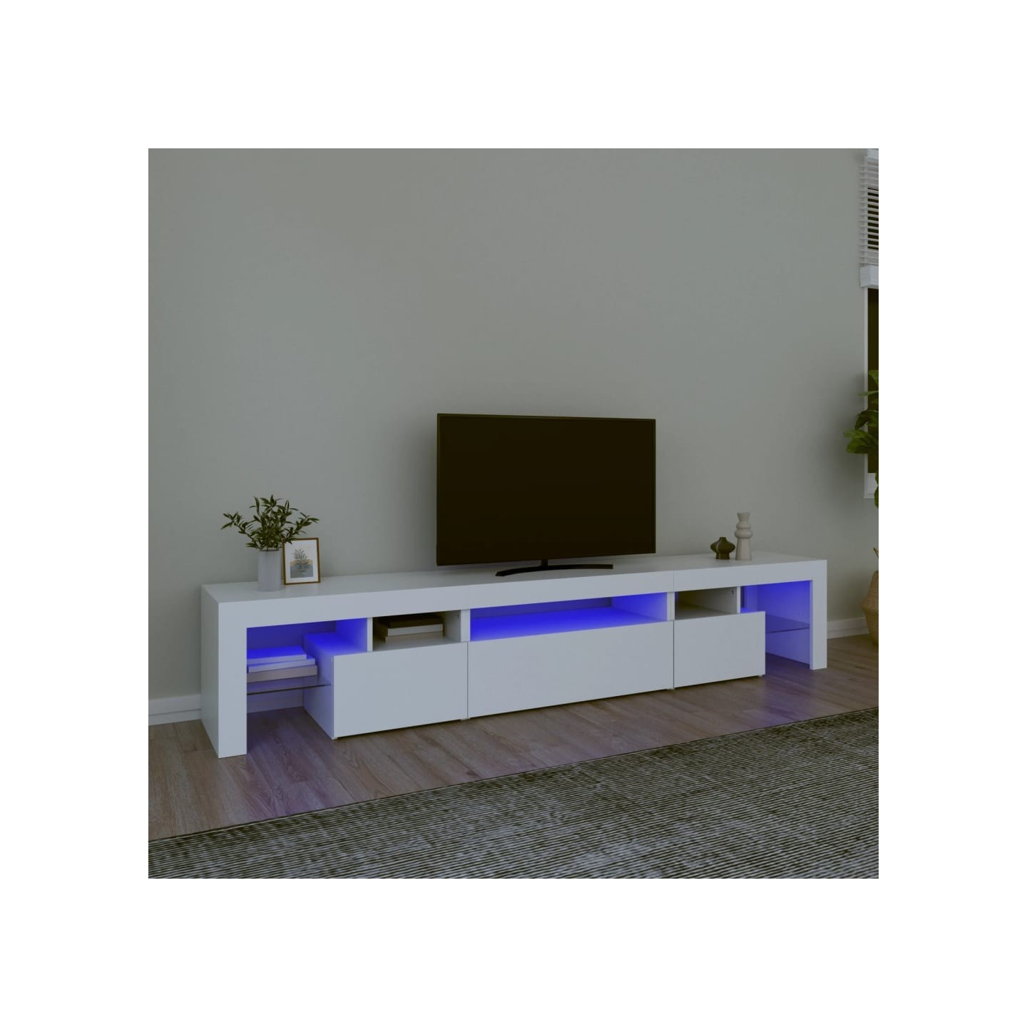 Meuble TV avec lumières LED Blanc 215x36,5x40 cm