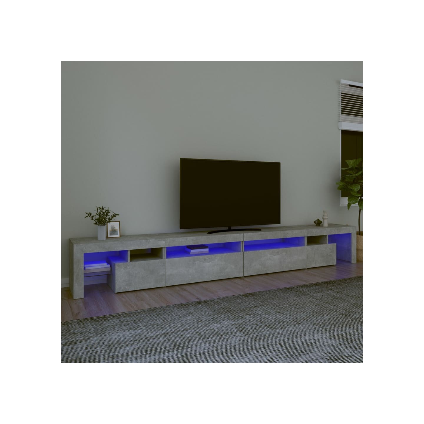 Meuble TV avec lumières LED Gris béton 290x36,5x40 cm