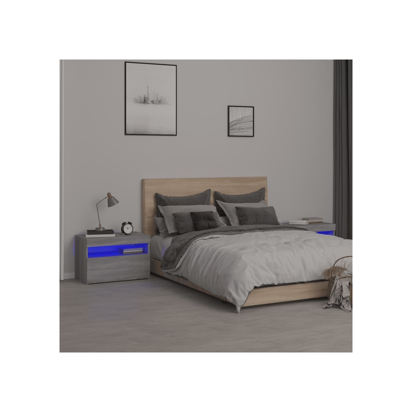 Tables de chevet 2 pcs et lumières LED Sonoma gris 60x35x40 cm