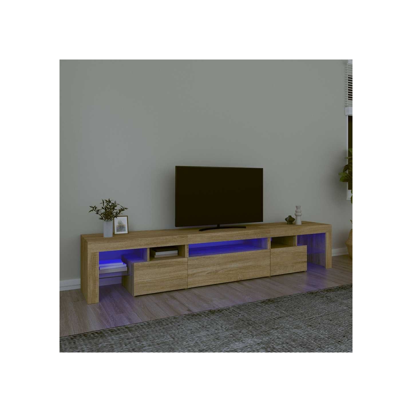 Meuble TV avec lumières LED Chêne sonoma 215x36,5x40 cm