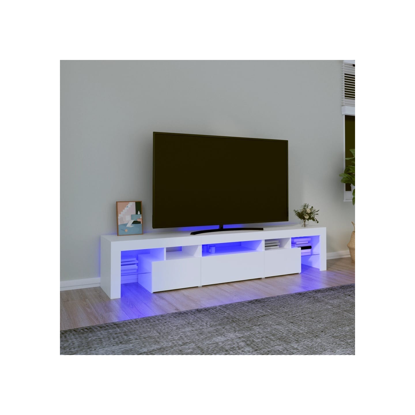 Meuble TV avec lumières LED Blanc 200x36,5x40 cm