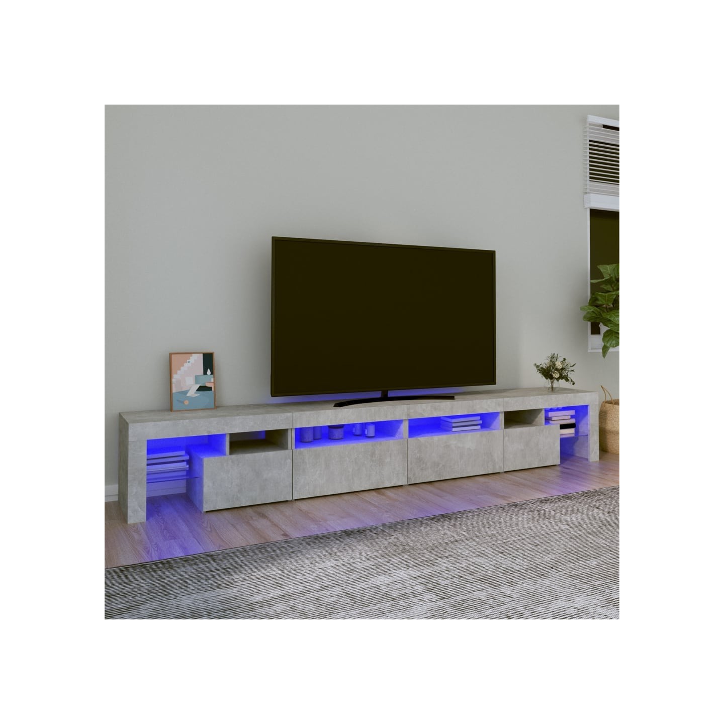 Meuble TV avec lumières LED Gris béton 260x36,5x40 cm