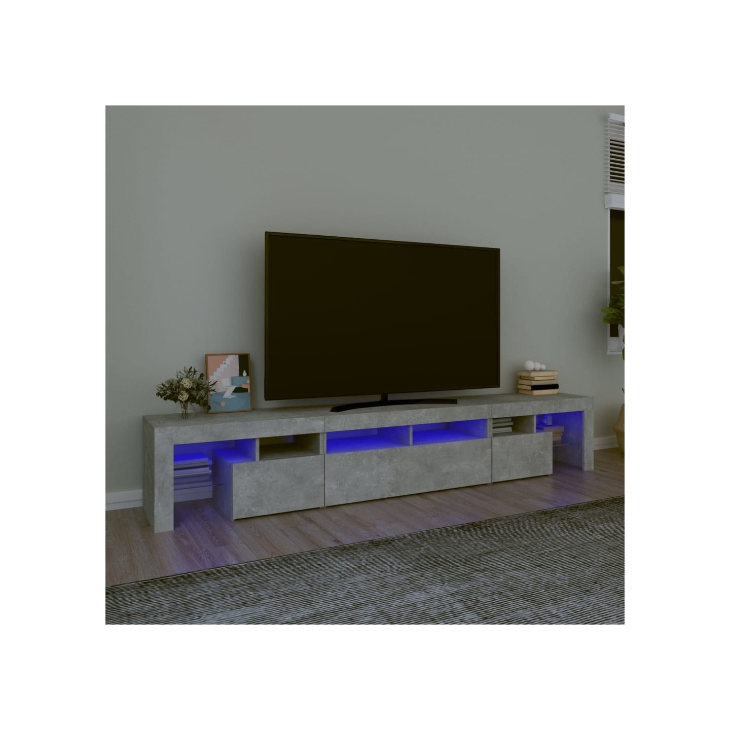 Meuble TV avec lumières LED Gris béton 230x36,5x40 cm