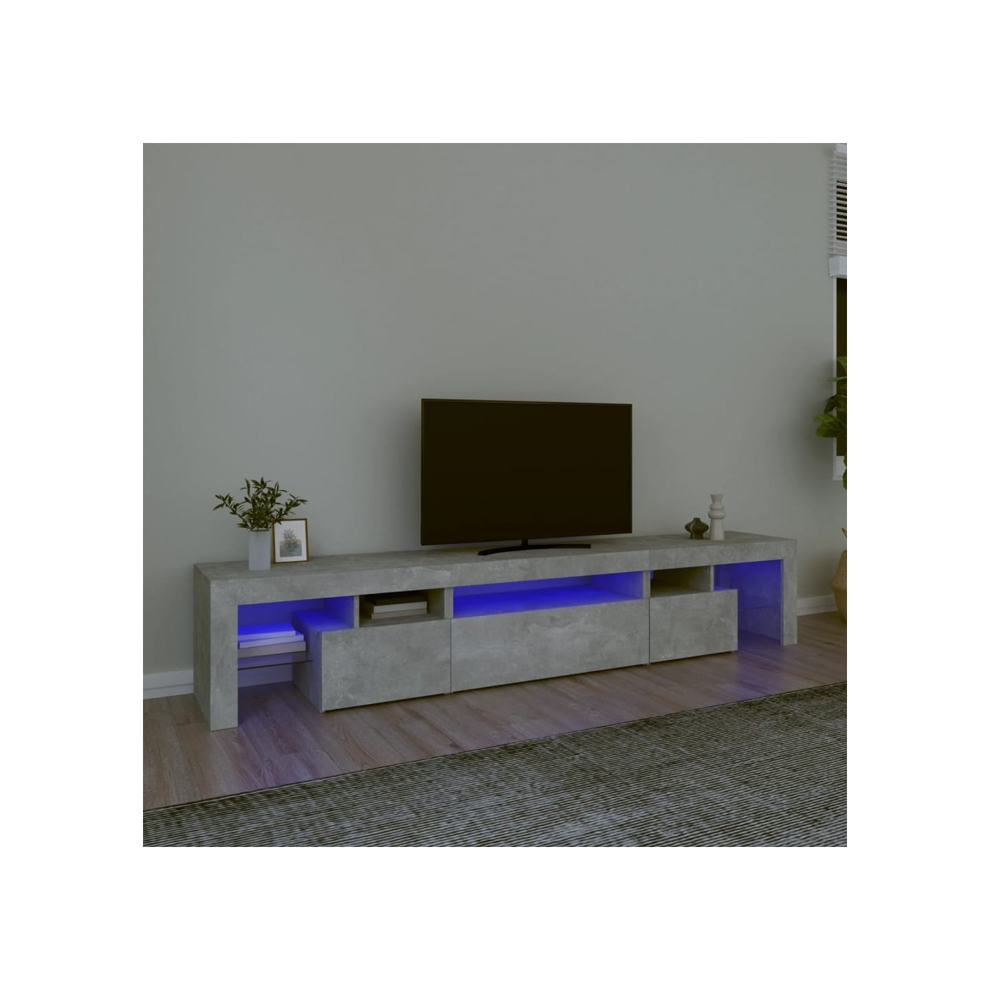 Meuble TV avec lumières LED Gris béton 215x36,5x40 cm