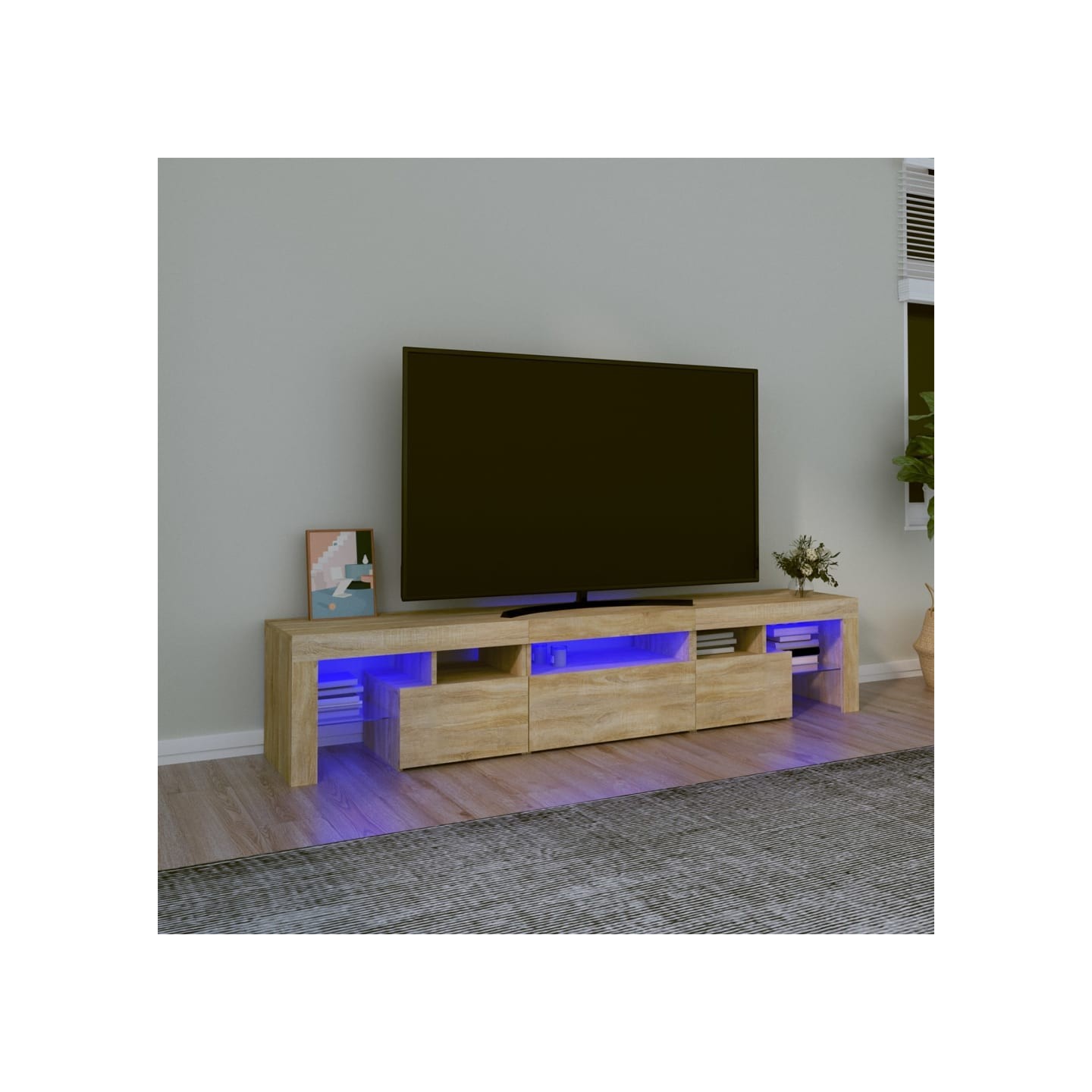 Meuble TV avec lumières LED Chêne sonoma 200x36,5x40 cm
