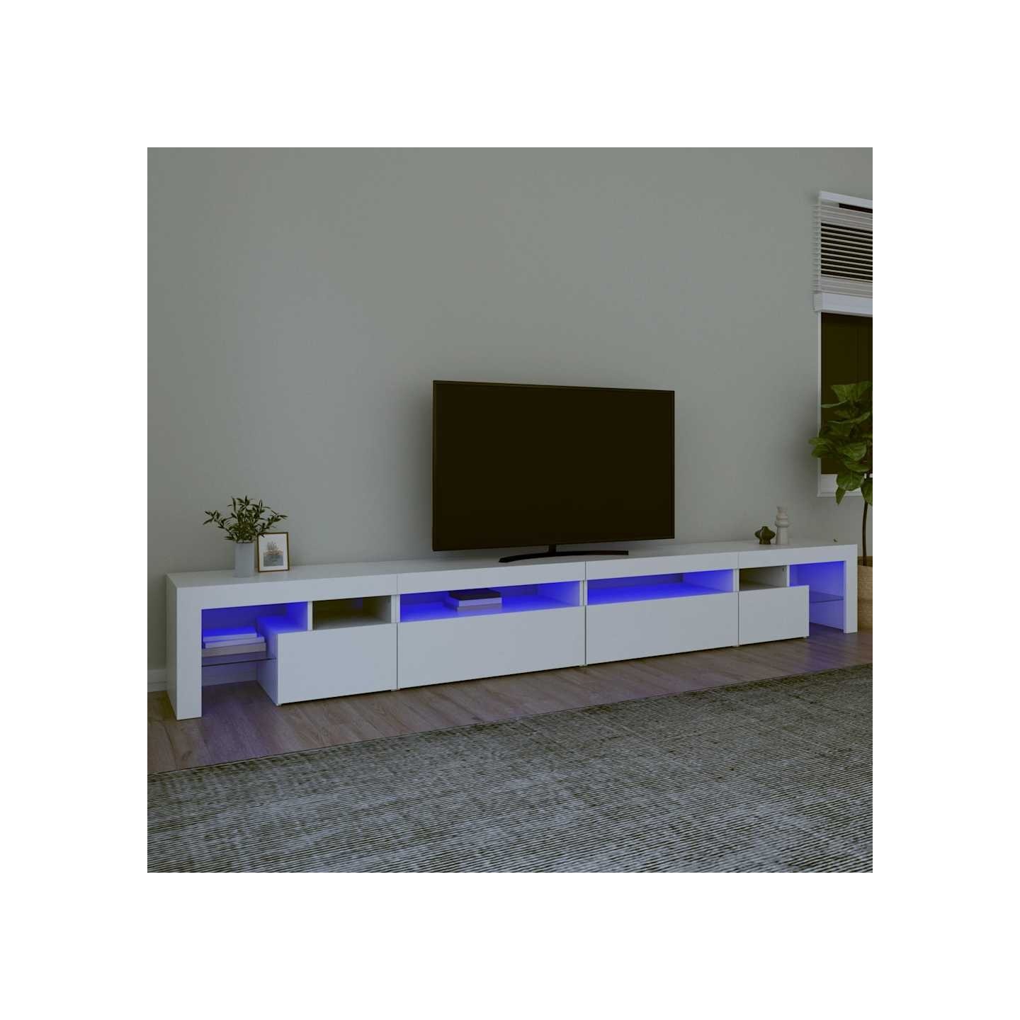 Meuble TV avec lumières LED Blanc 290x36,5x40 cm