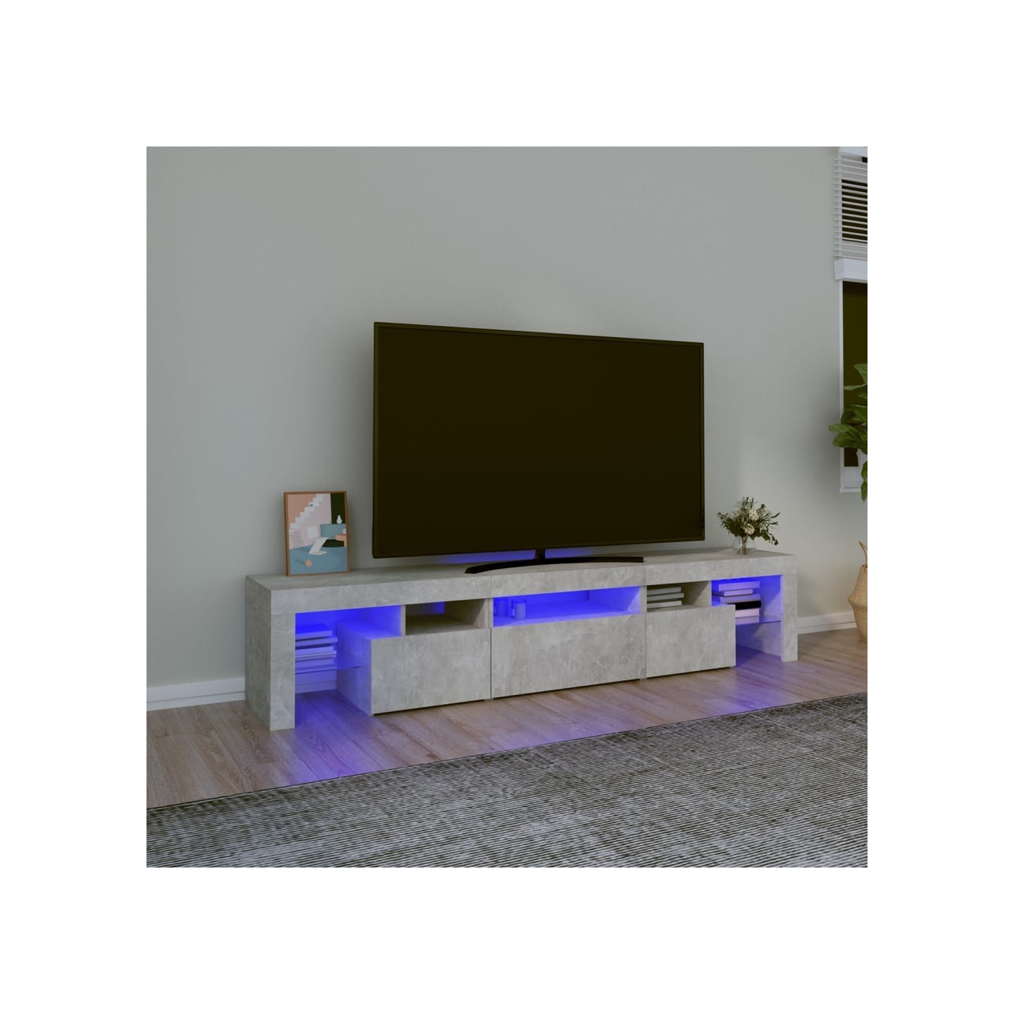 Meuble TV avec lumières LED Gris béton 200x36,5x40 cm