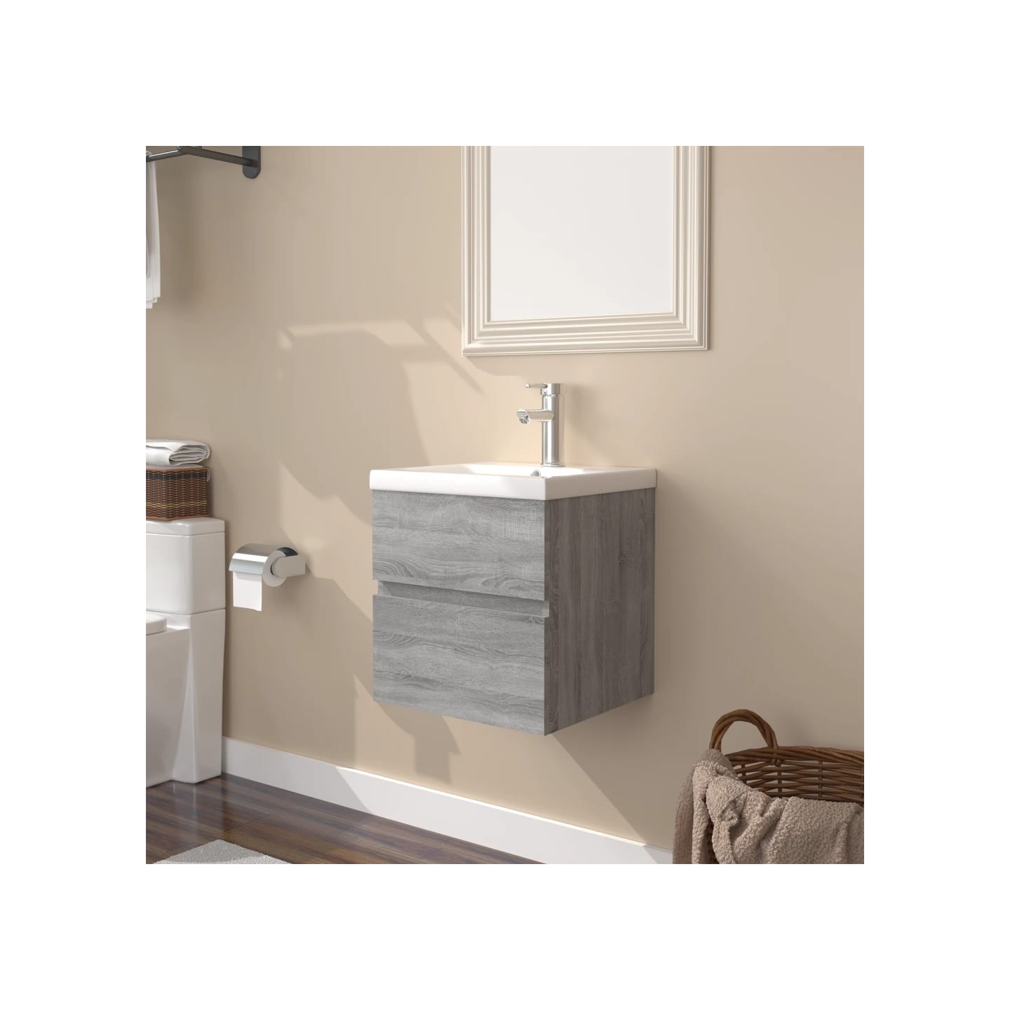 Meuble lavabo avec bassin intégré Sonoma gris Bois d'ingénierie