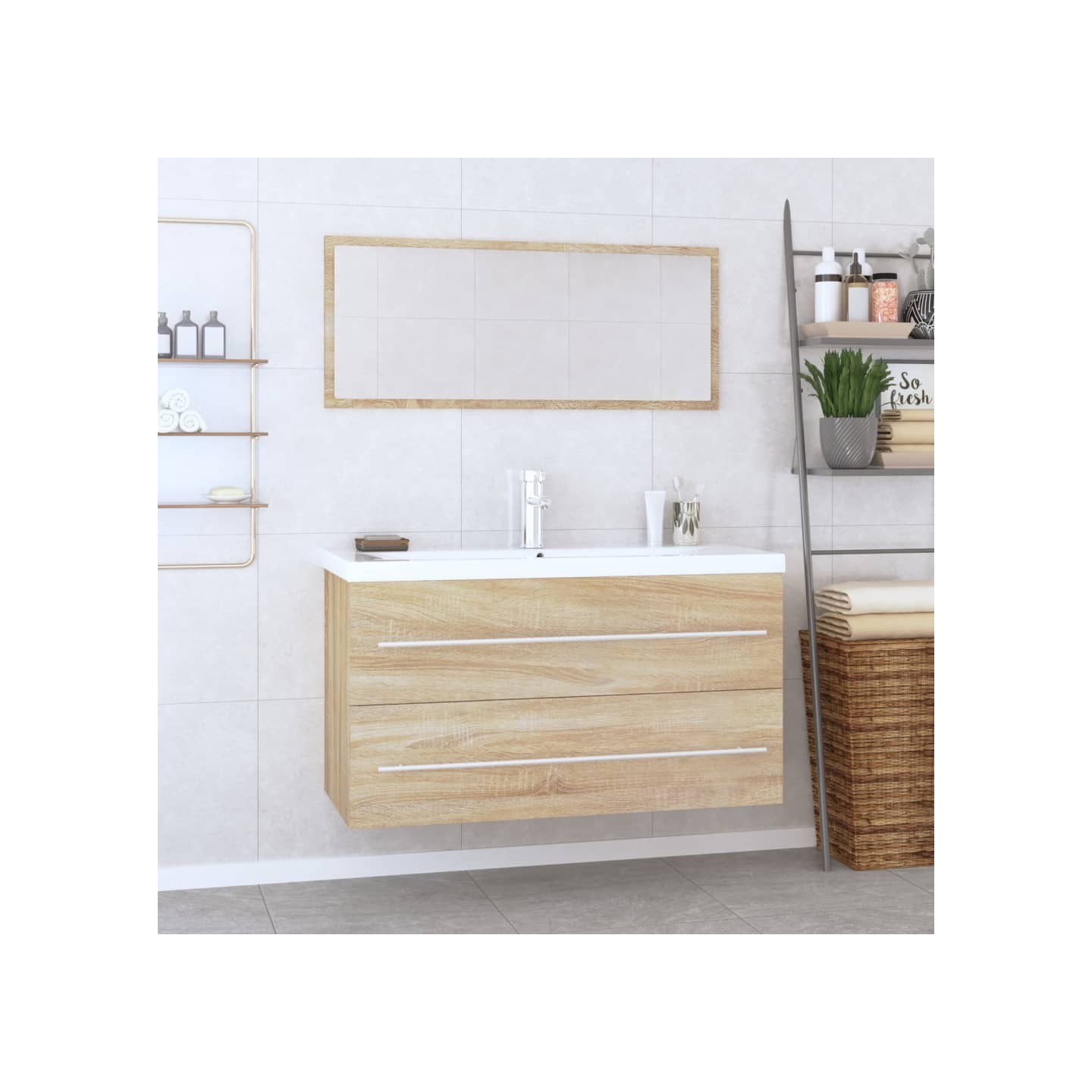 Ensemble de meubles de salle de bain 3 pcs Chêne sonoma
