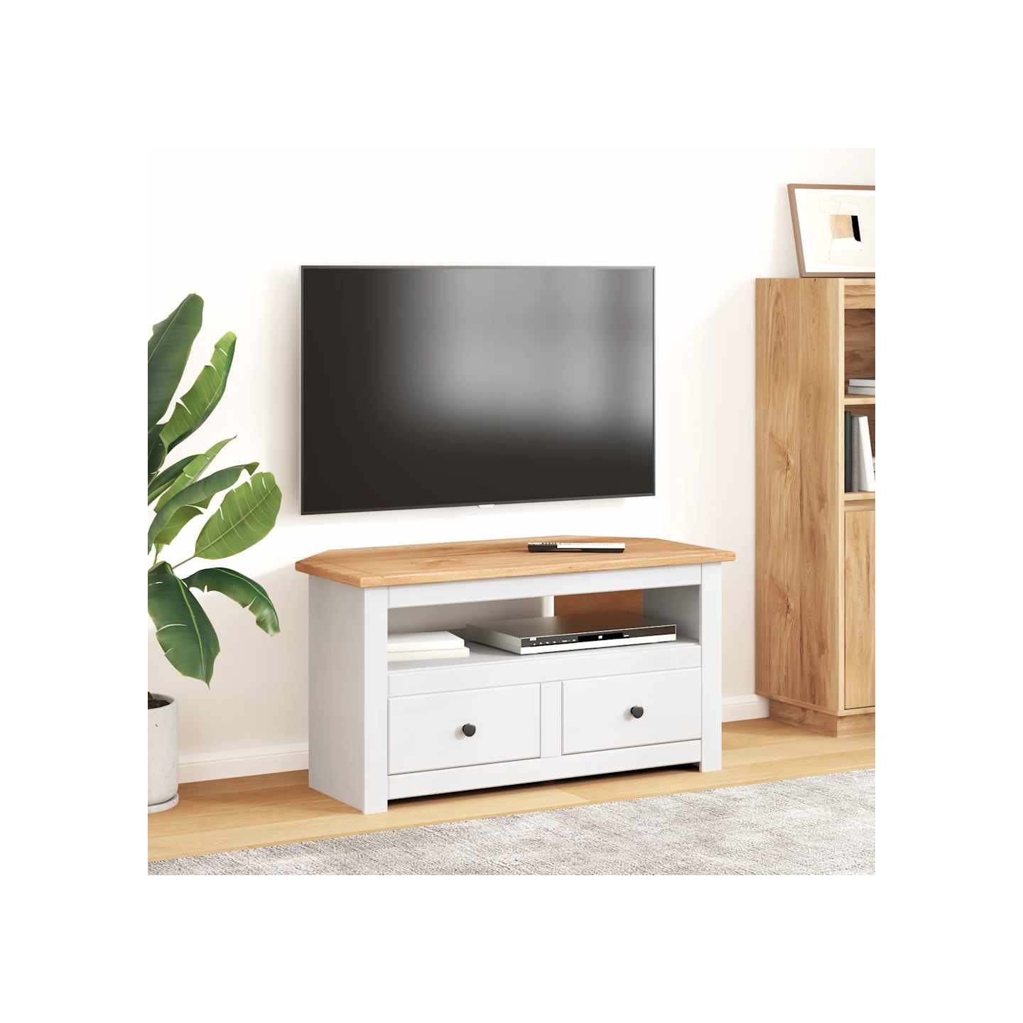 Meuble TV d'angle Blanc 93x49x49 cm Pin Assortiment Panama