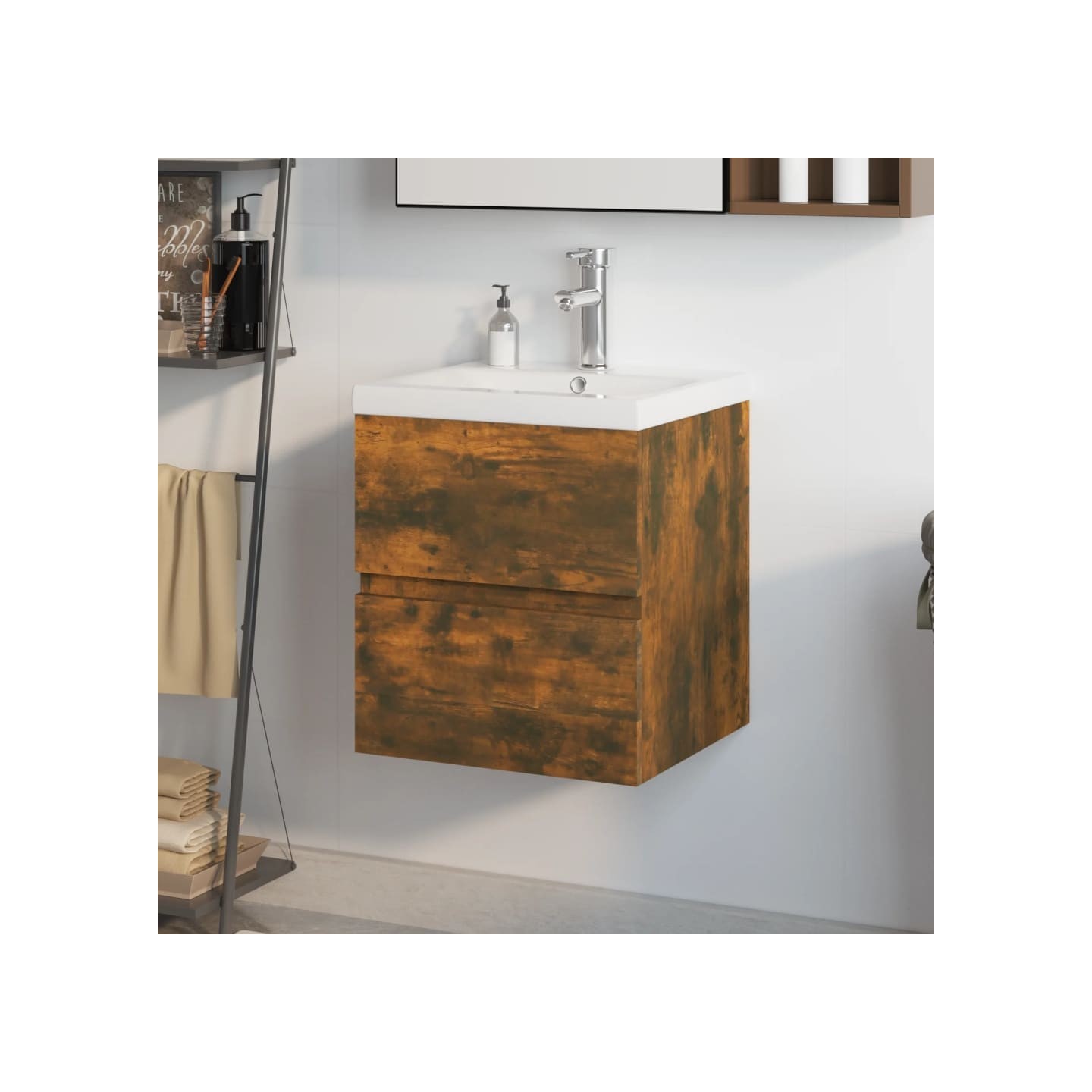 Meuble lavabo avec bassin intégré Chêne fumé Bois d'ingénierie