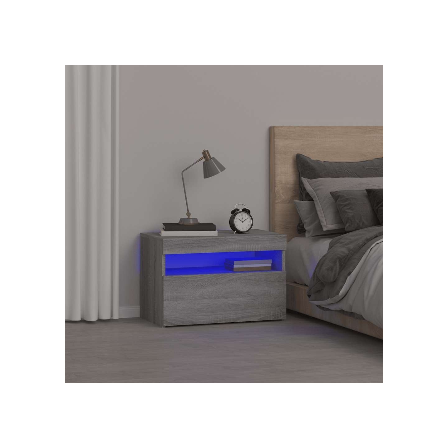 Table de chevet avec lumières LED Sonoma gris 60x35x40 cm