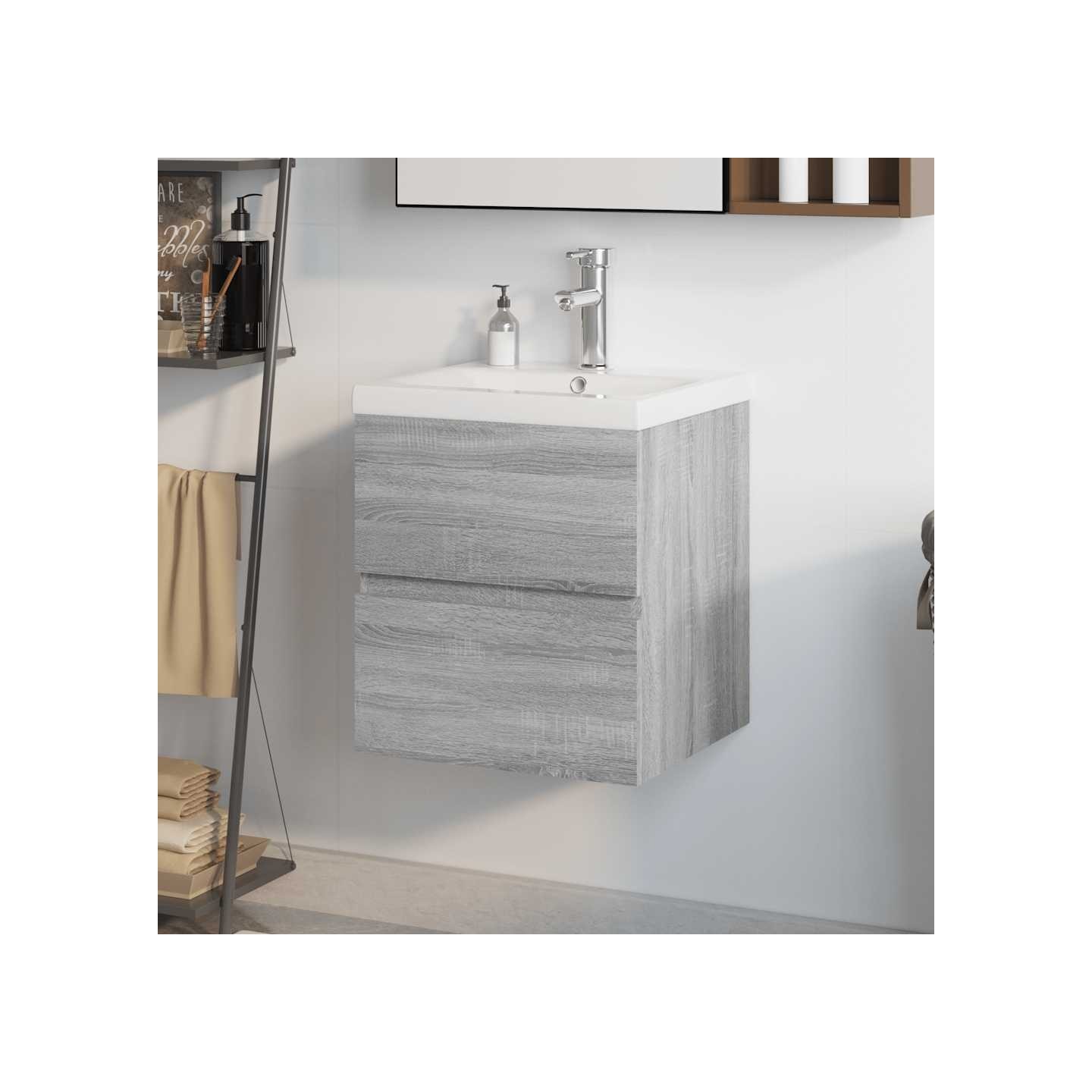 Meuble lavabo avec bassin intégré Sonoma gris Bois d'ingénierie