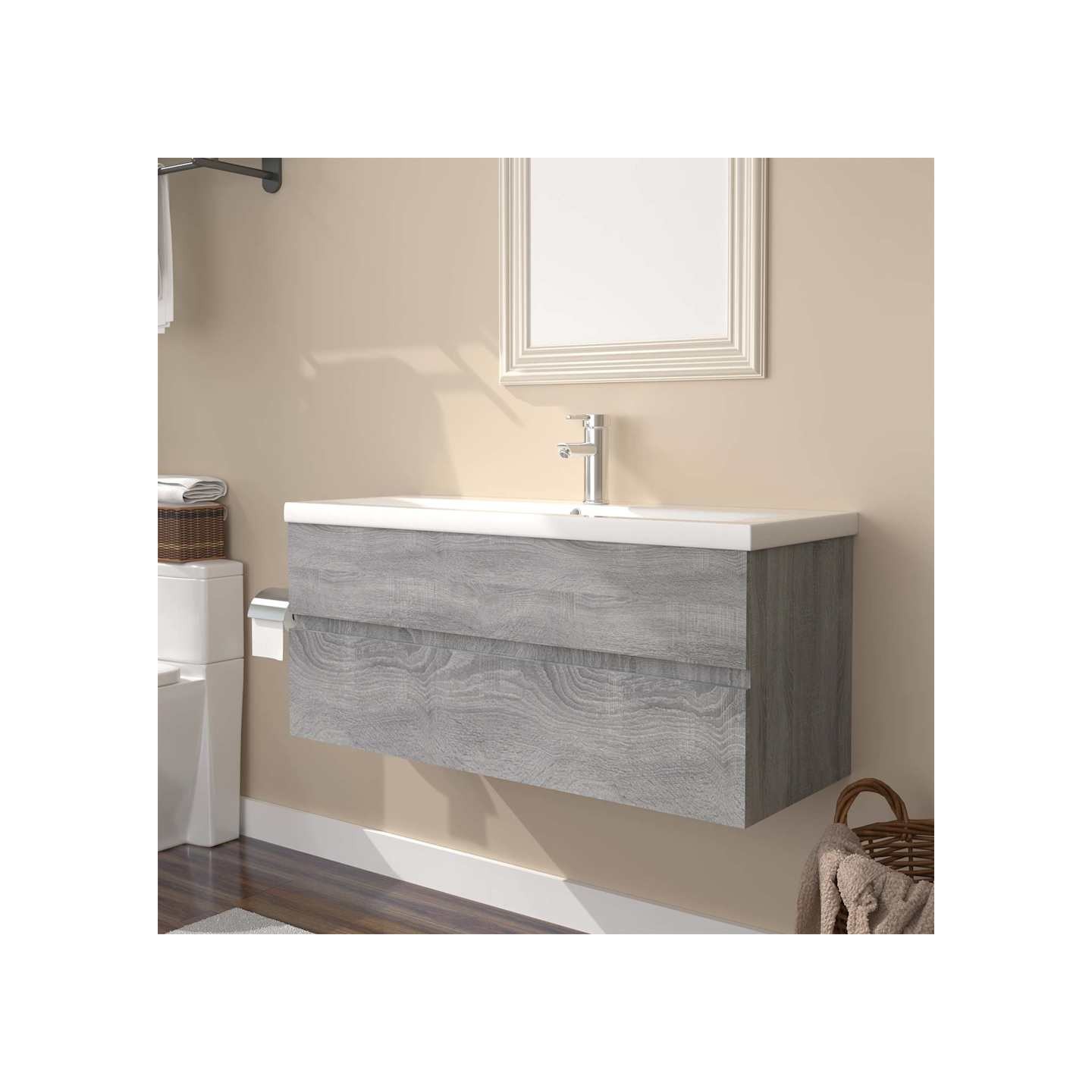 Meuble lavabo avec bassin intégré Sonoma gris Bois d'ingénierie