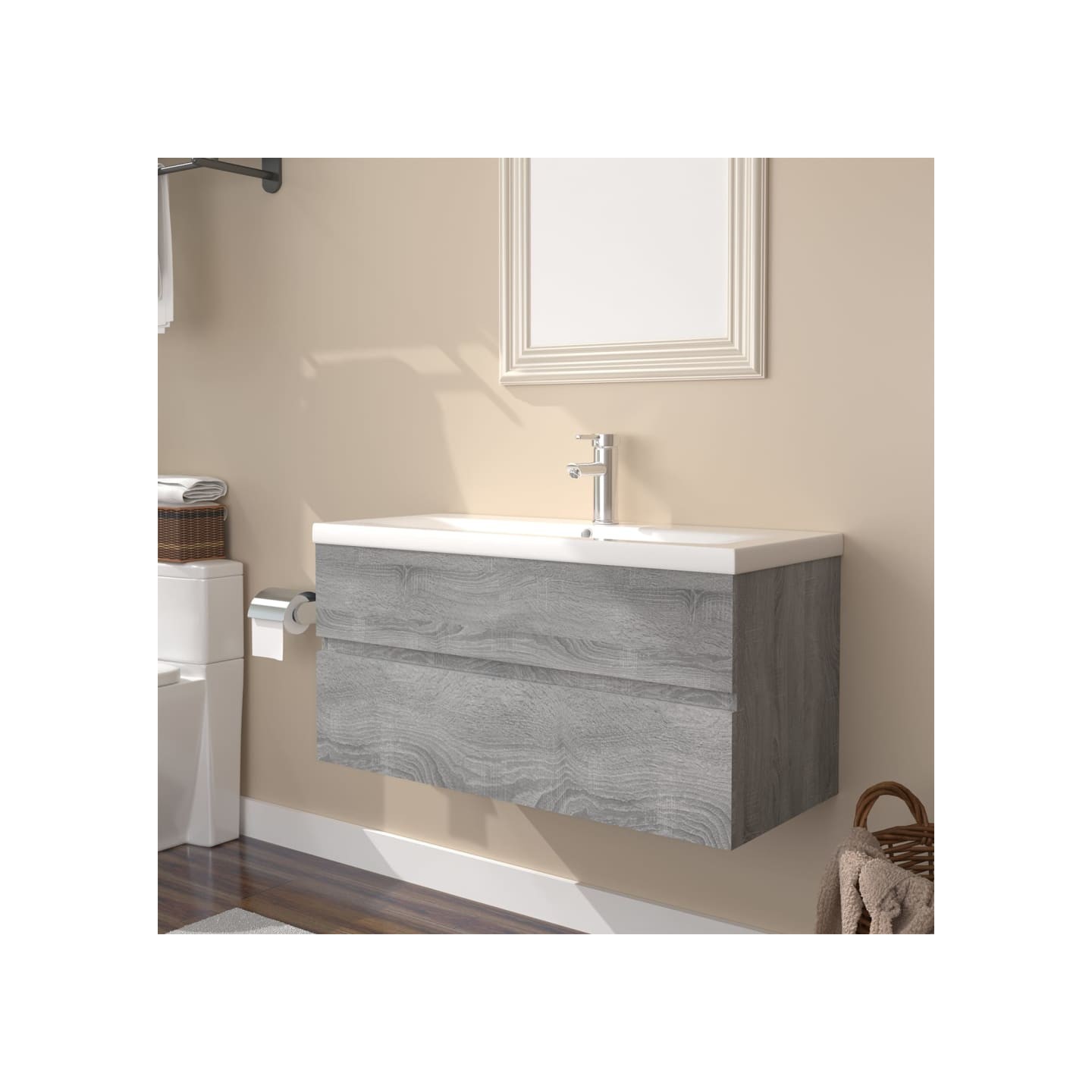 Meuble lavabo avec bassin intégré Sonoma gris Bois d'ingénierie