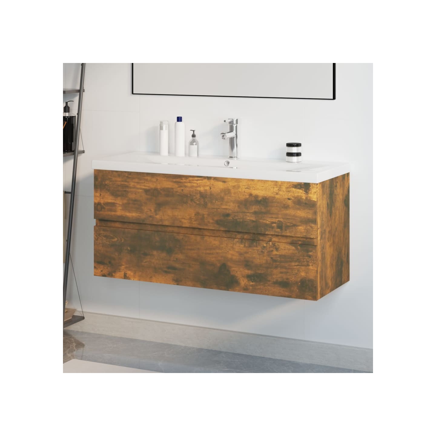 Meuble lavabo avec bassin intégré Chêne fumé Bois d'ingénierie