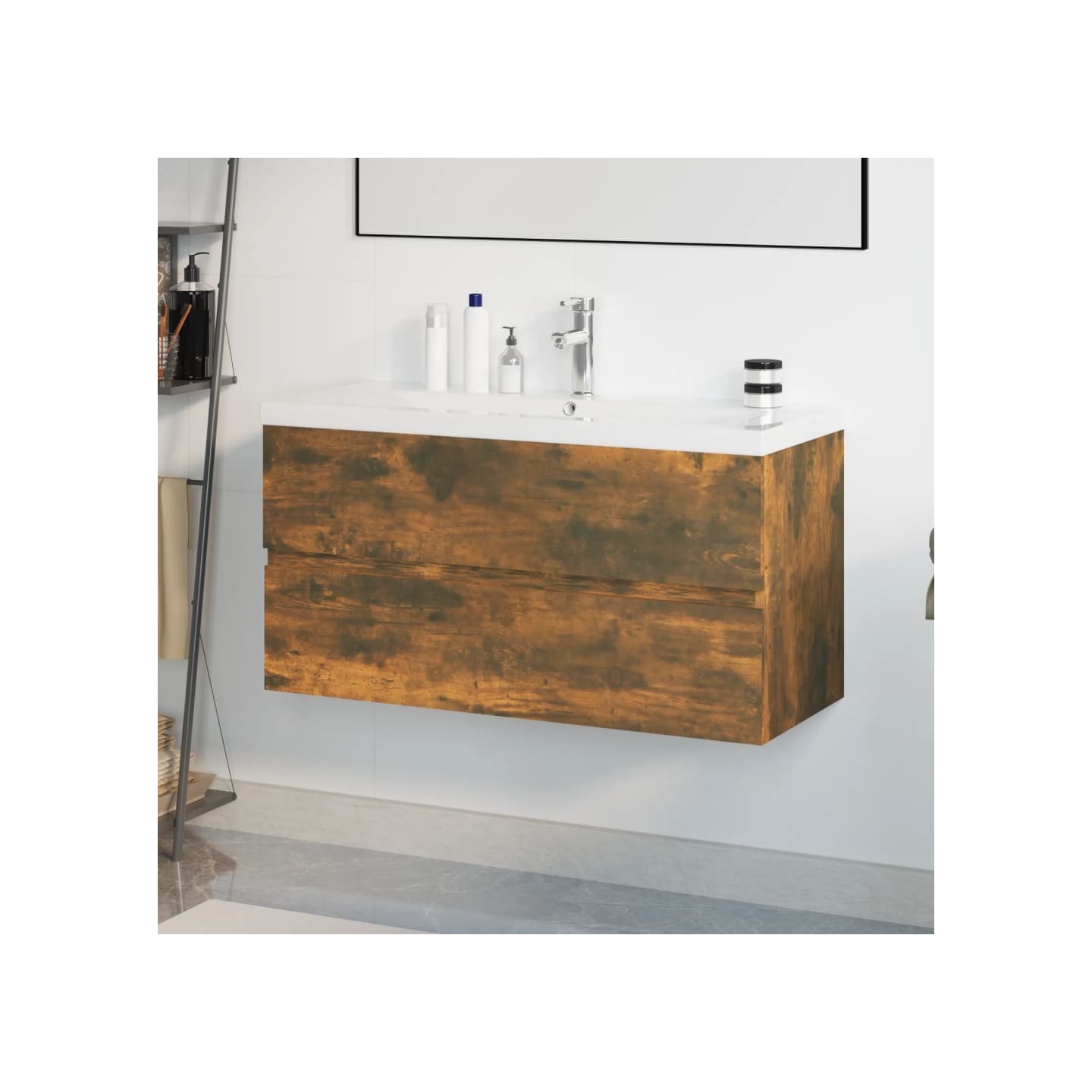 Meuble lavabo avec bassin intégré Chêne fumé Bois d'ingénierie