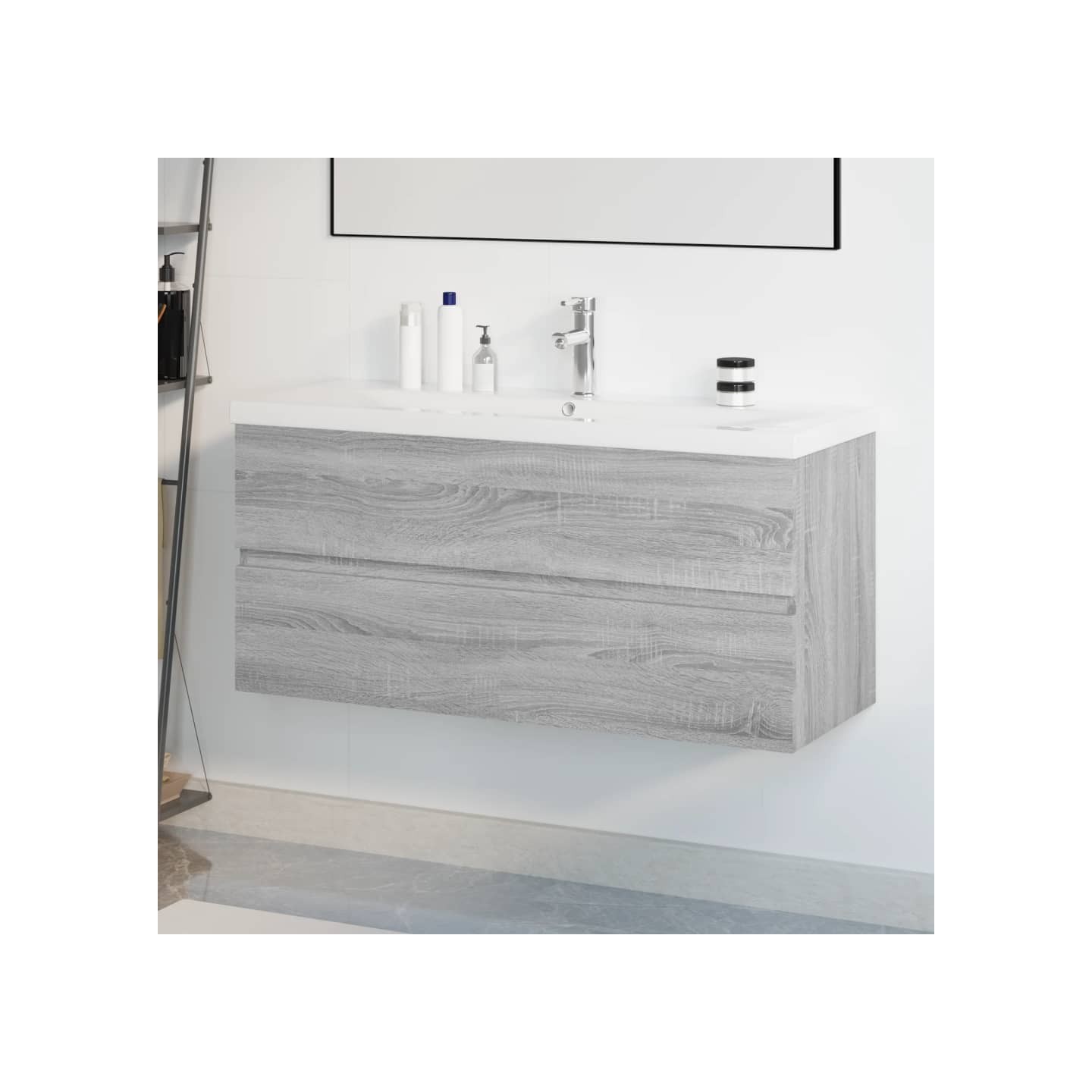 Meuble lavabo avec bassin intégré Sonoma gris Bois d'ingénierie