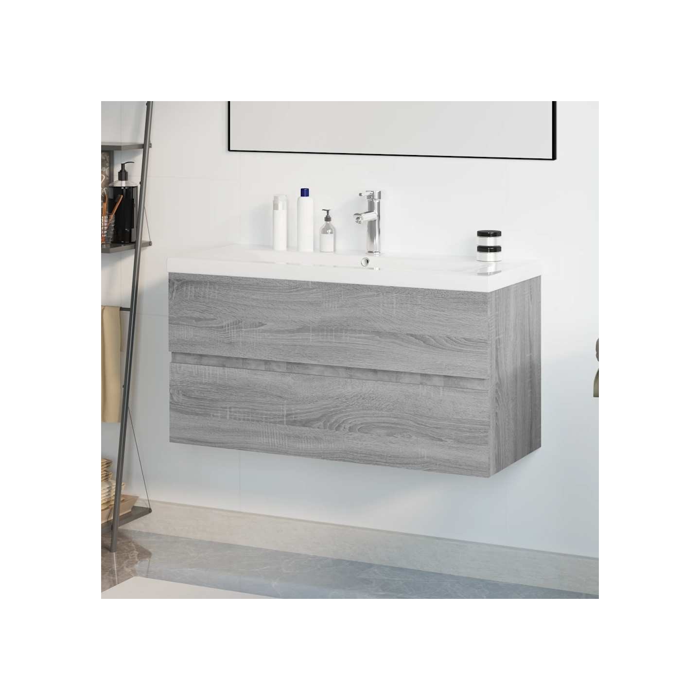 Meuble lavabo avec bassin intégré Sonoma gris Bois d'ingénierie