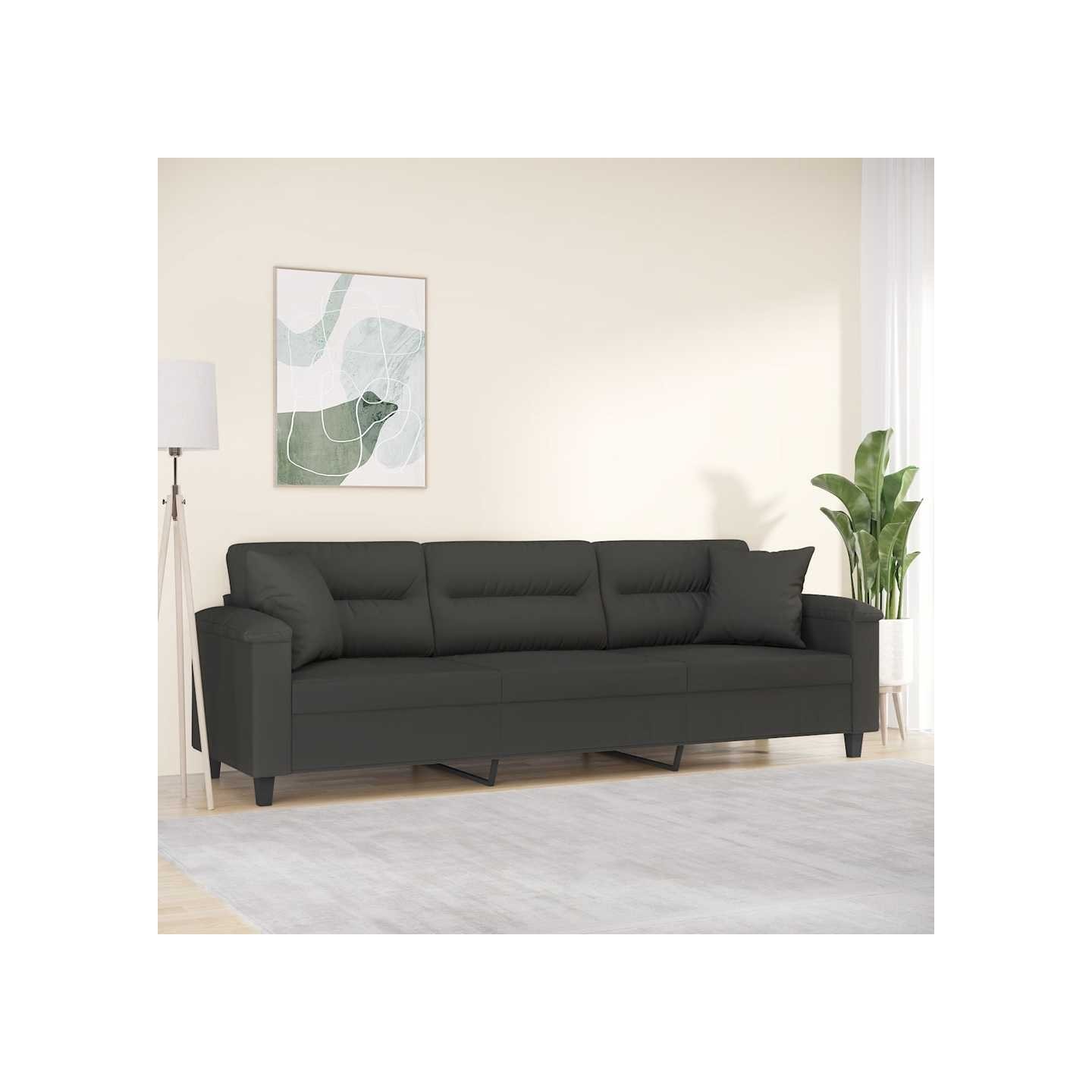 Canapé 3 places avec oreillers et coussins Gris foncé 210 cm