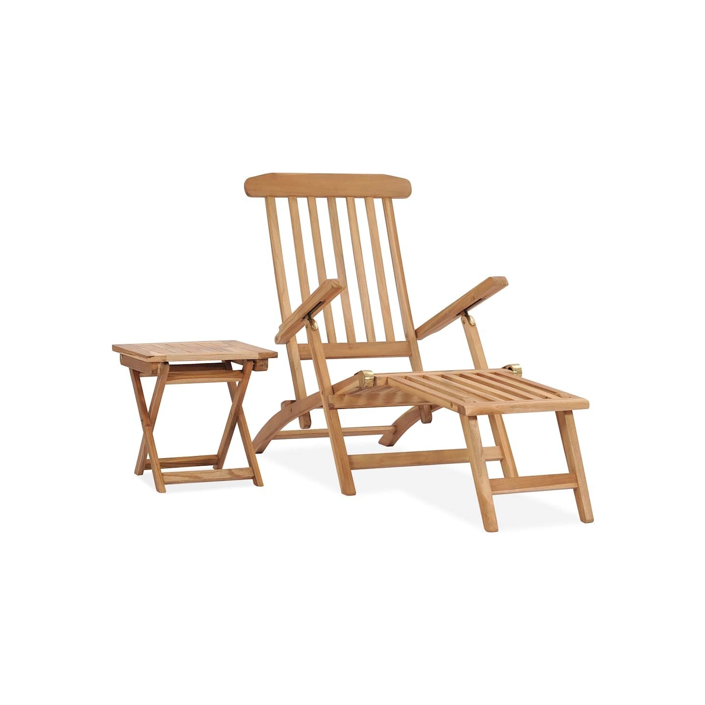 Chaise longue de jardin avec repose-pied et table Bois de teck