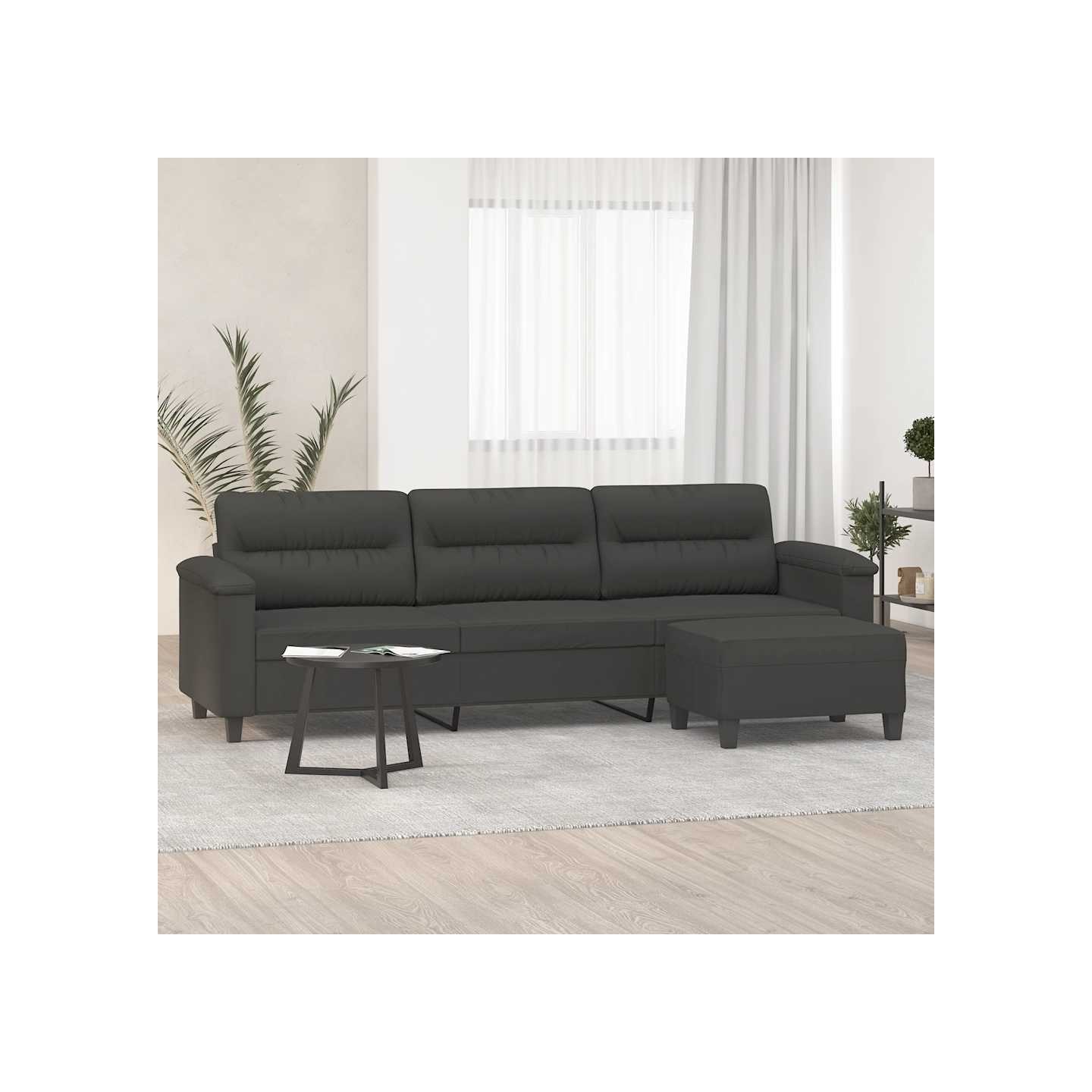 Canapé 3 places repose-pieds Gris foncé 210 cm Tissu microfibre
