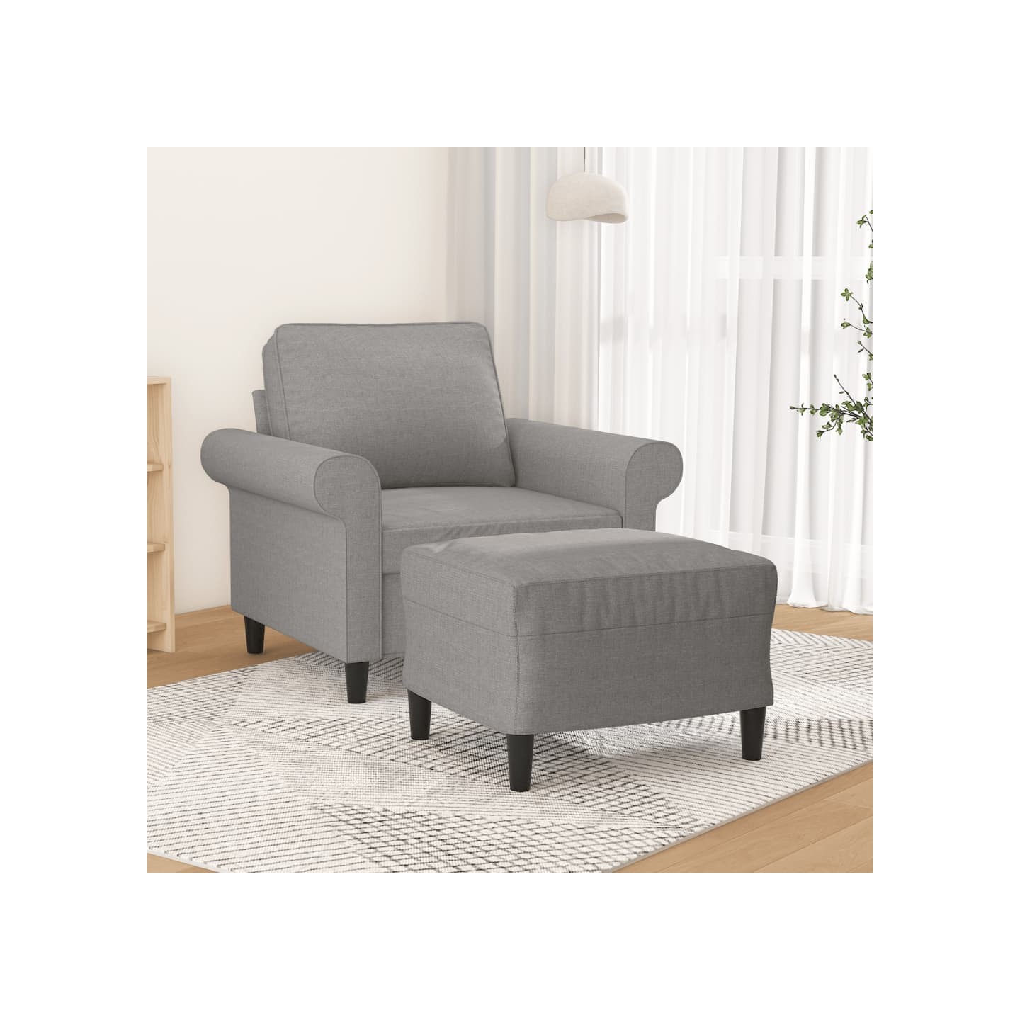 Fauteuil avec repose-pied Gris clair 60 cm Tissu