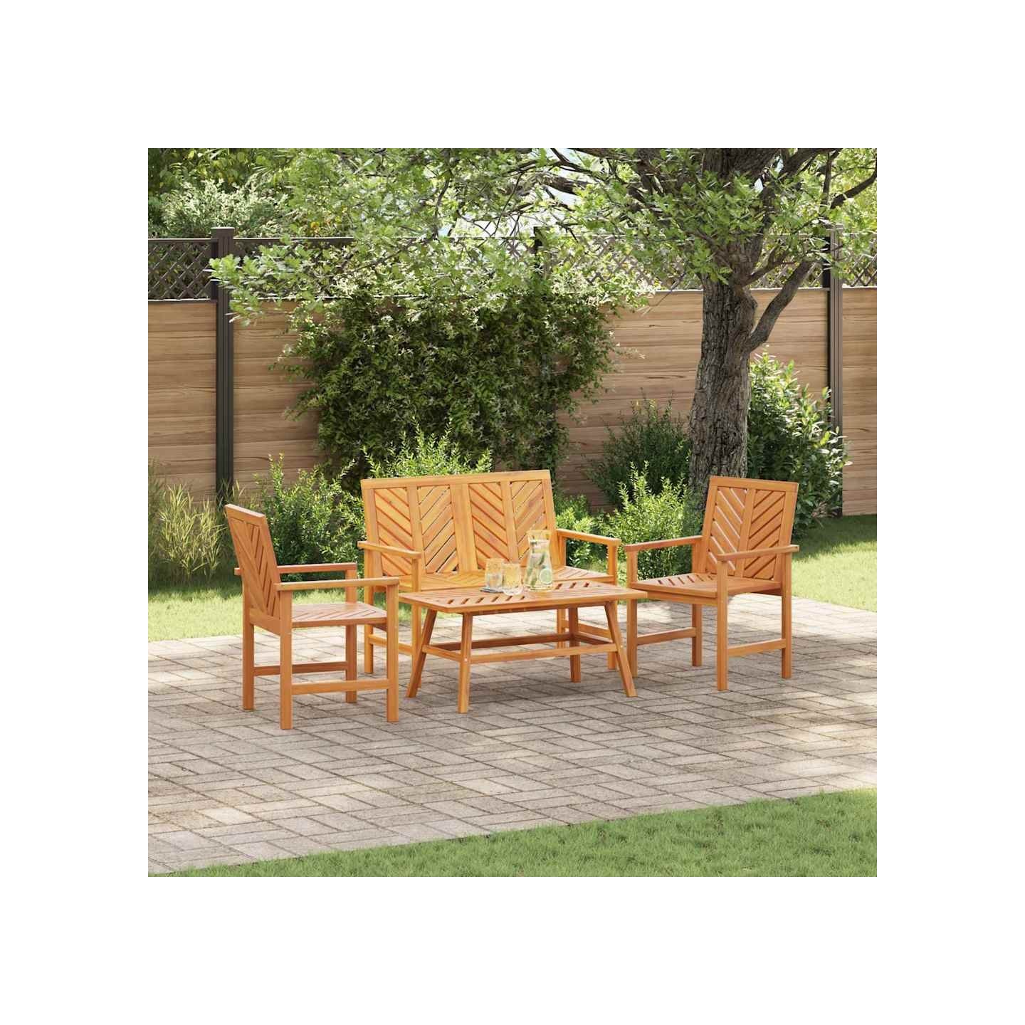 Ensemble de salon de jardin 4 pc Marron Bois d'Acacia Massif