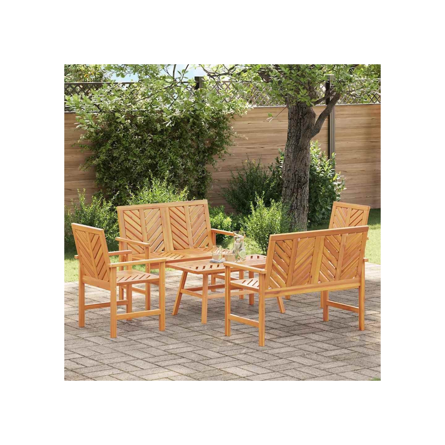 Ensemble de salon de jardin 5 pc Marron Bois d'Acacia Massif