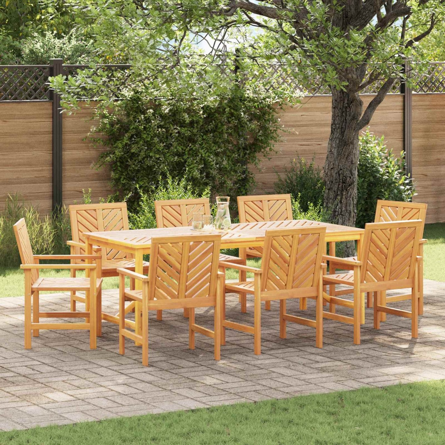 Chaise de salle à manger 8 pc Naturel Bois d'Acacia Massif
