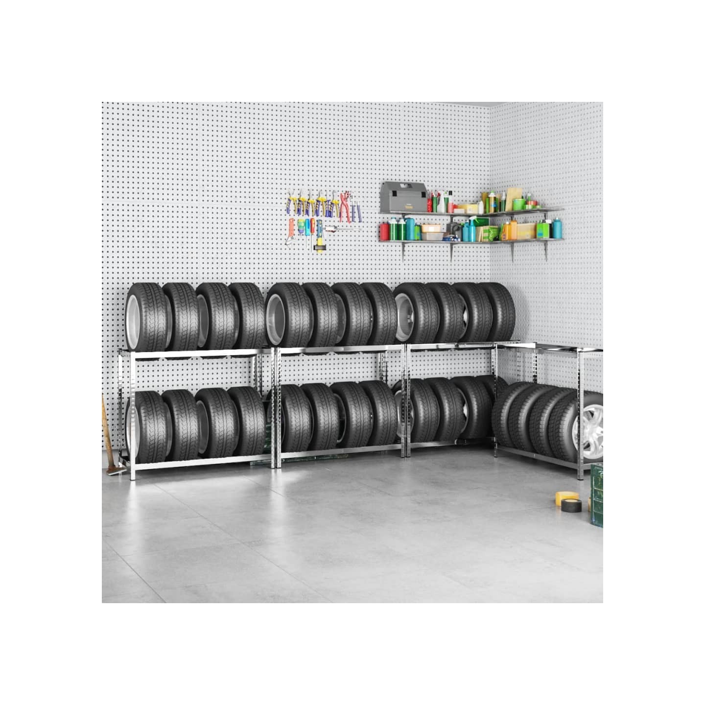 Porte-pneus à 2 niveaux 4 pcs Argenté 110x40x110 cm Acier