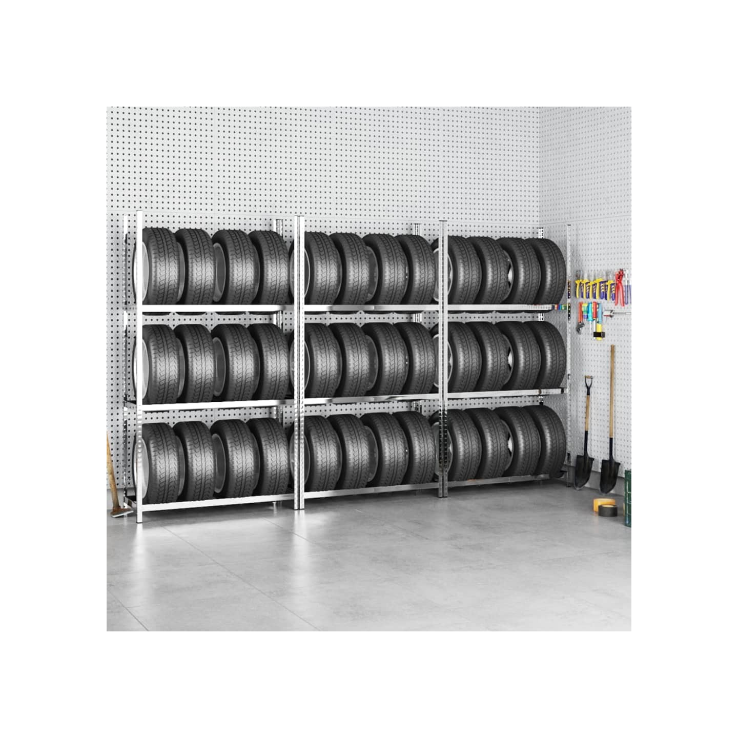Porte-pneus à 3 niveaux 3 pcs Argenté 110x40x200 cm Acier