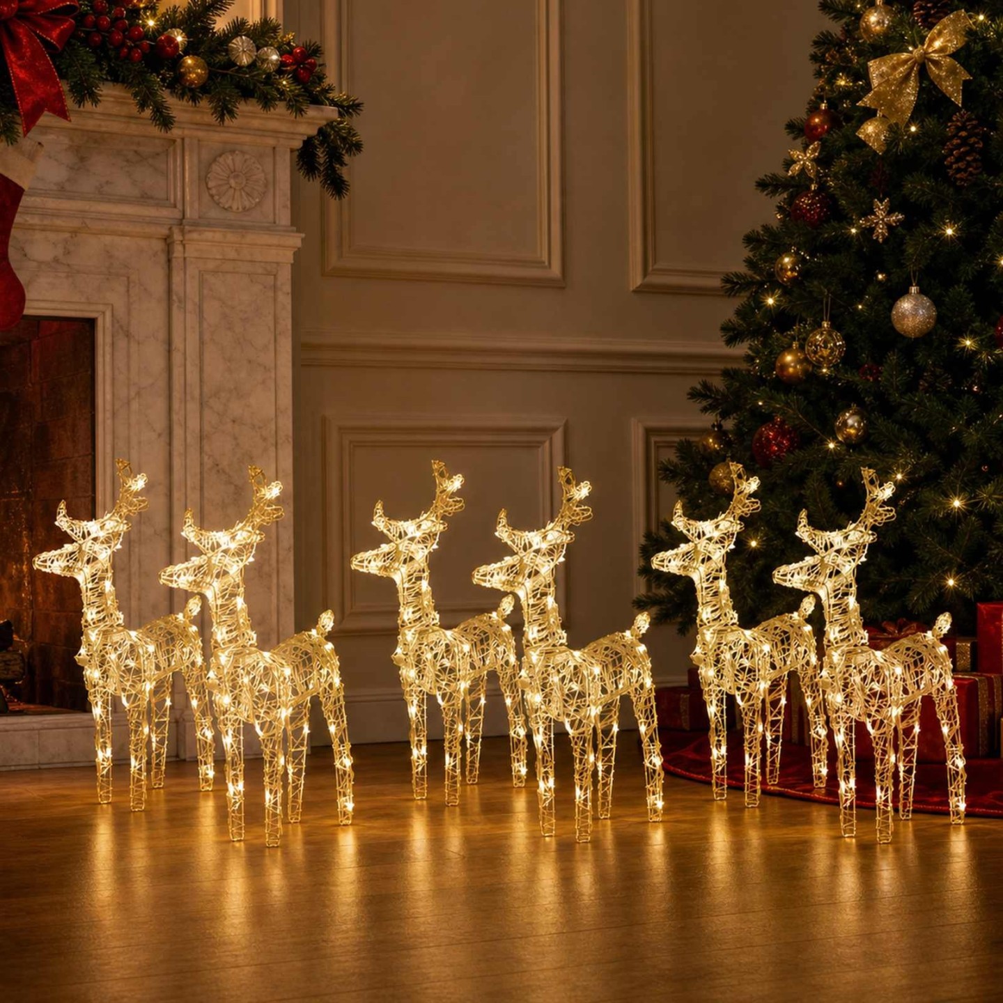 Rennes de Noël 6 pcs 240 LED Blanc chaud Acrylique