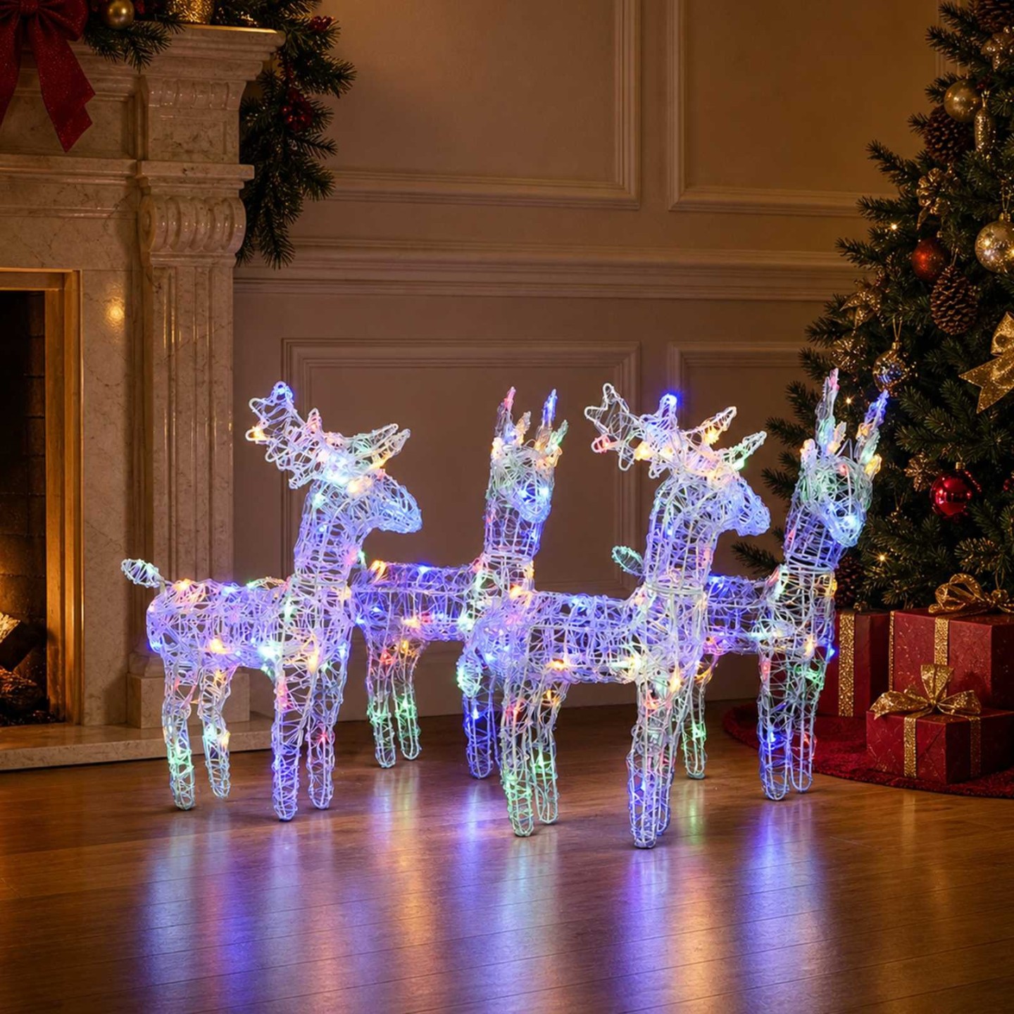 Rennes de Noël 4 pcs 160 LED Multicolore Acrylique