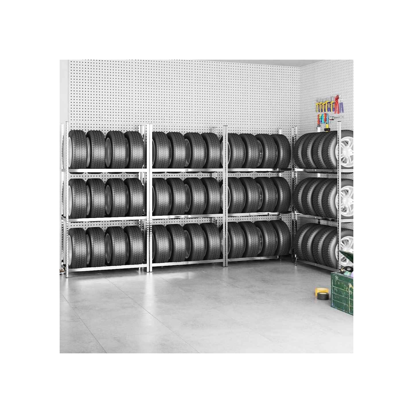 Porte-pneus à 3 niveaux 4 pcs Argenté 110x40x200 cm Acier